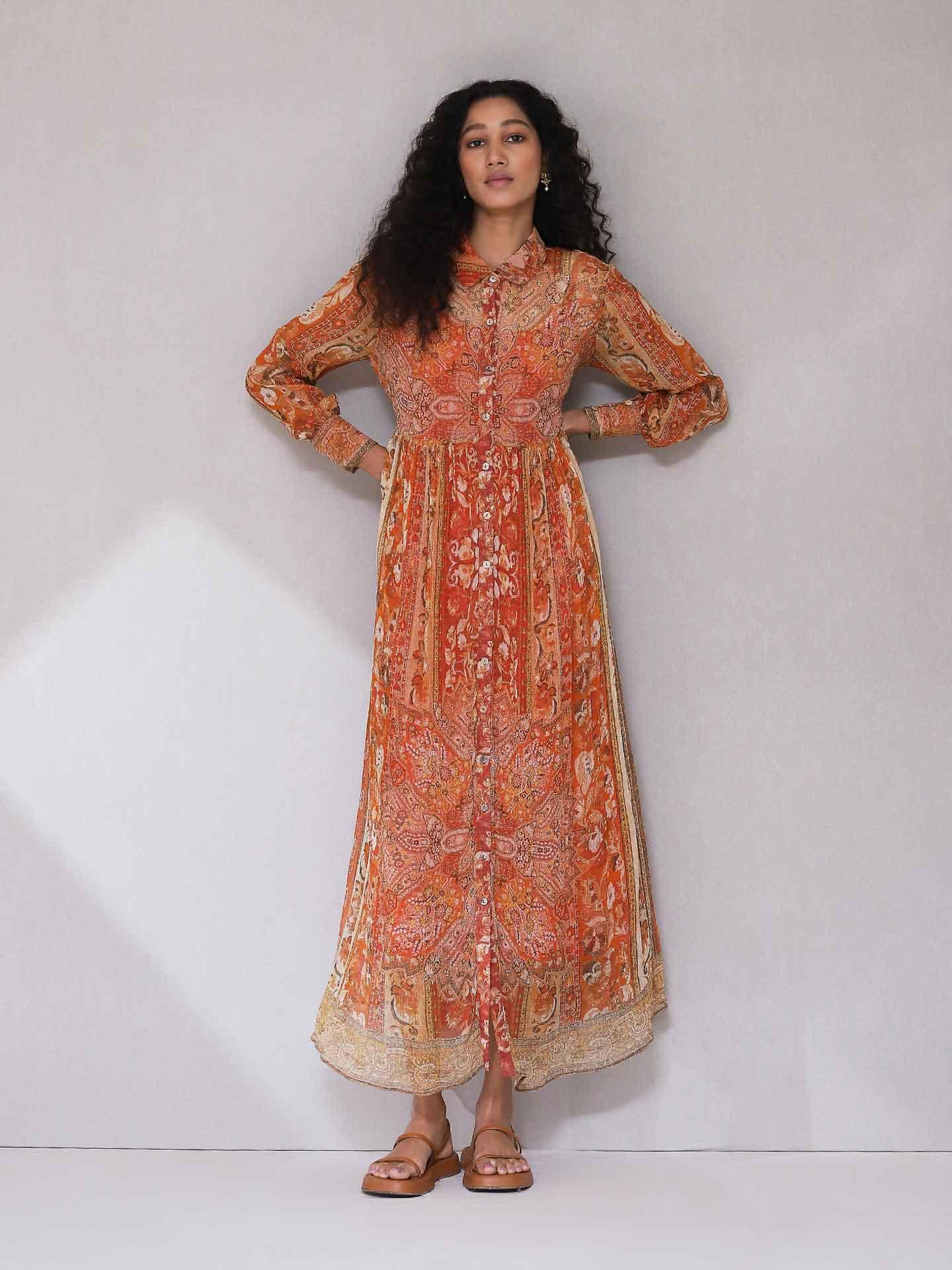 Rust Mogra Long Dress