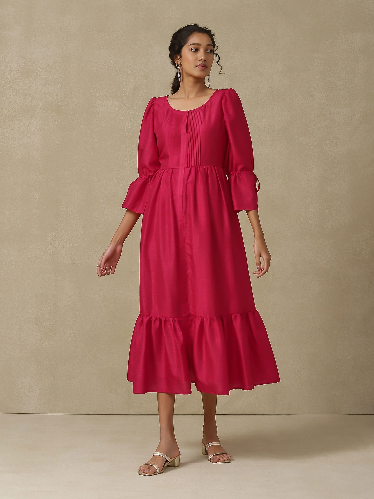 Magenta Bandhej Solid Long Dress
