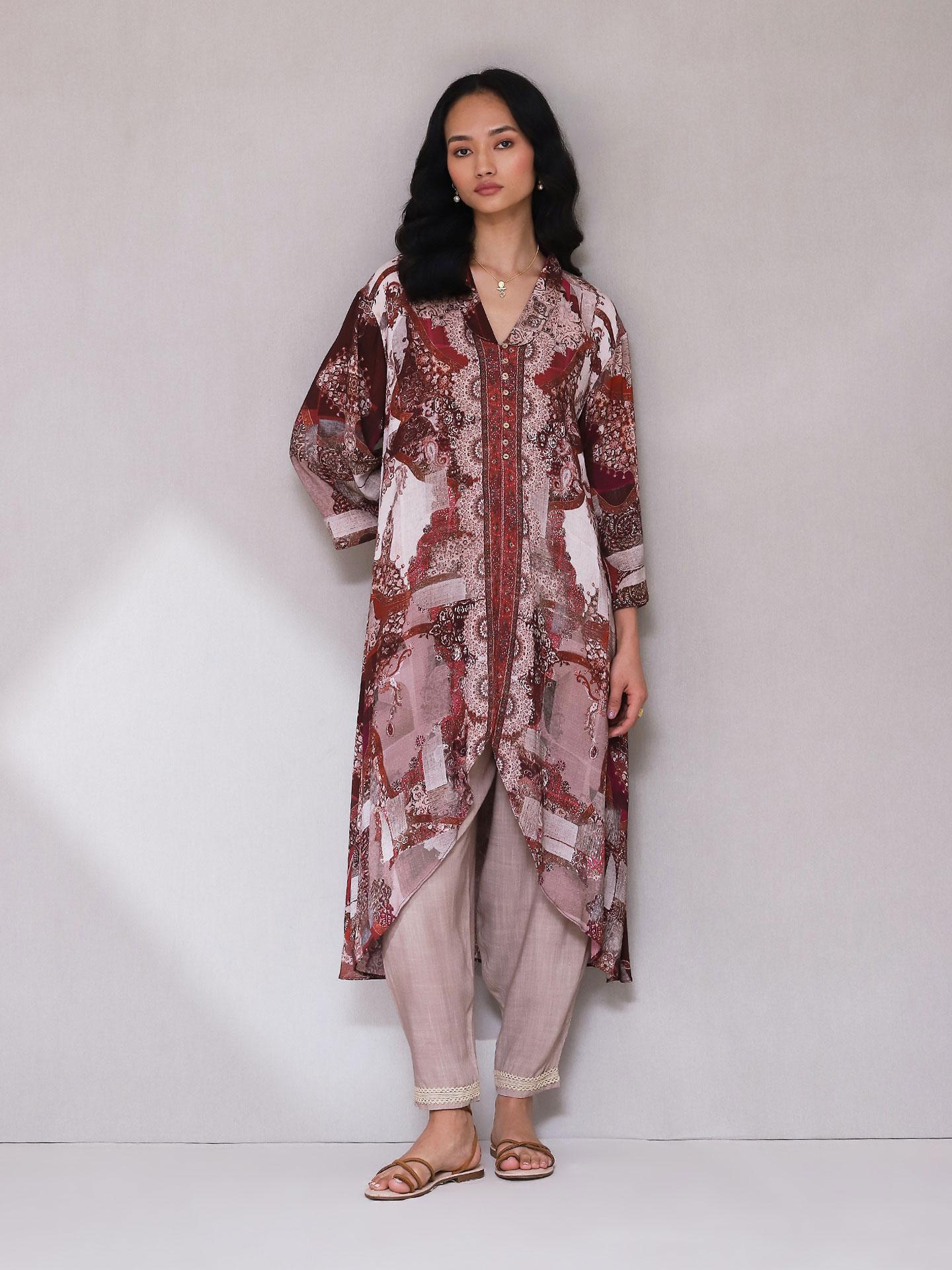 Wine Kashumi Kurta Set