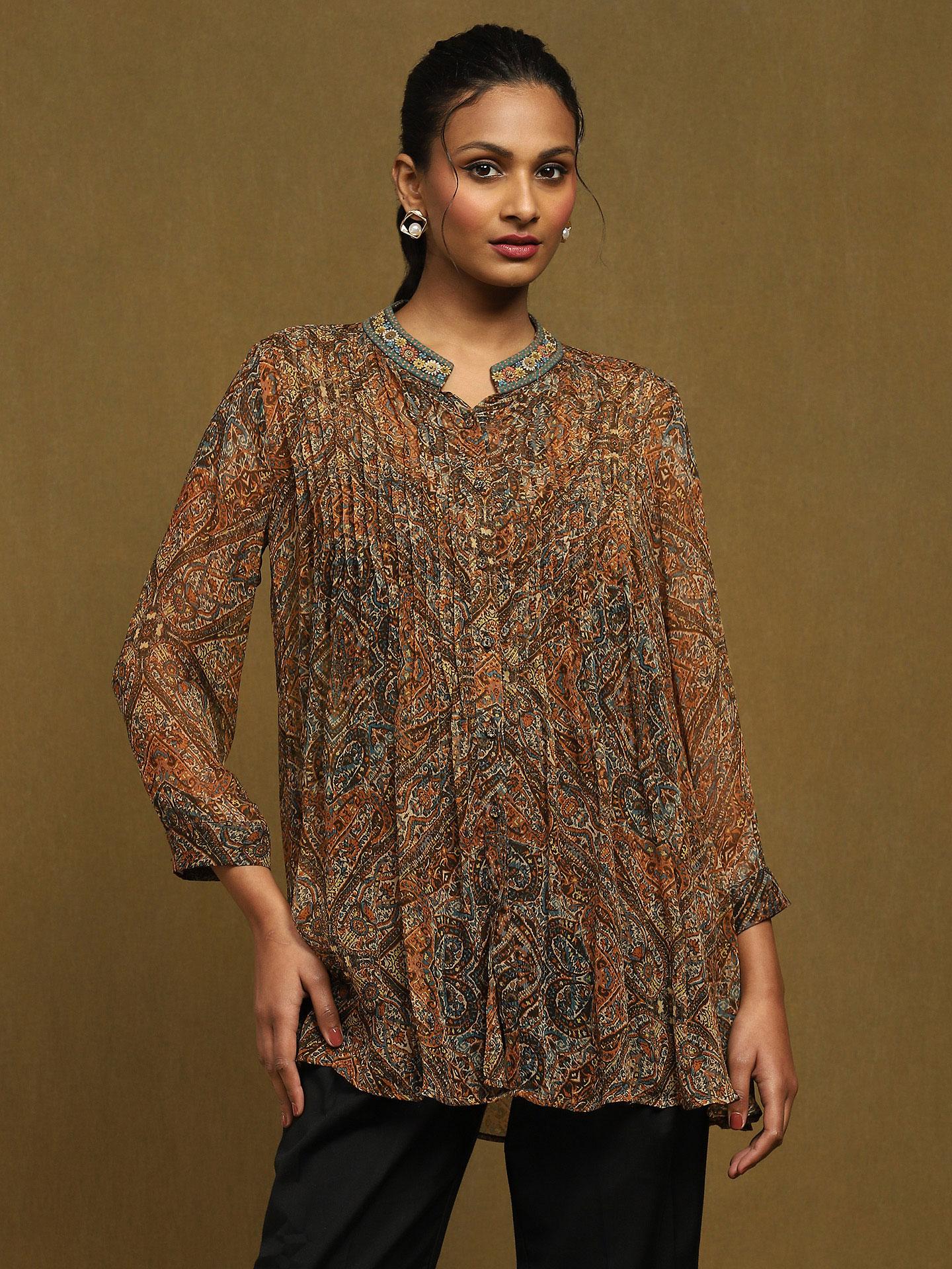 Brown Floral Kurti with Pant for Women – Earthy Elegance in Every Thread main image 0
