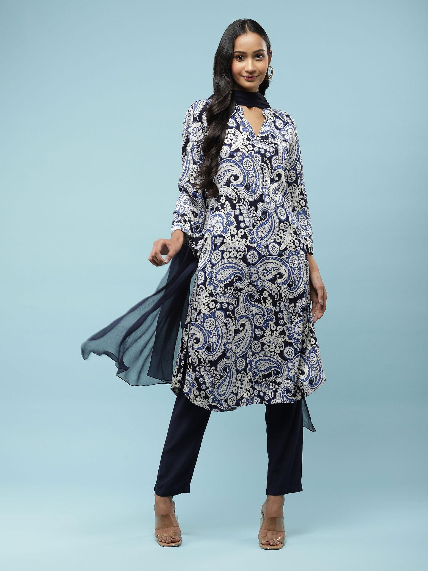 Blue Printed Suit Set