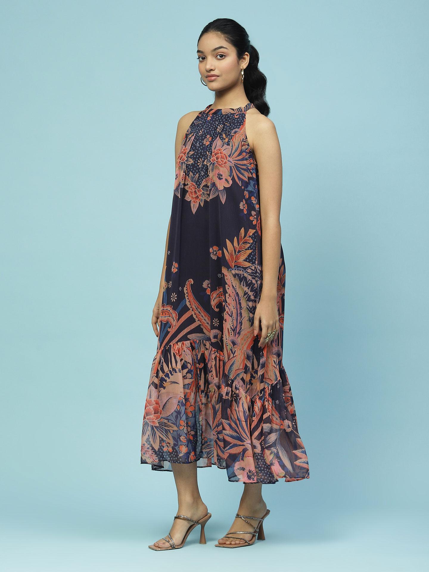 Women's Navy Blue Geometric Printed Dress main image 1