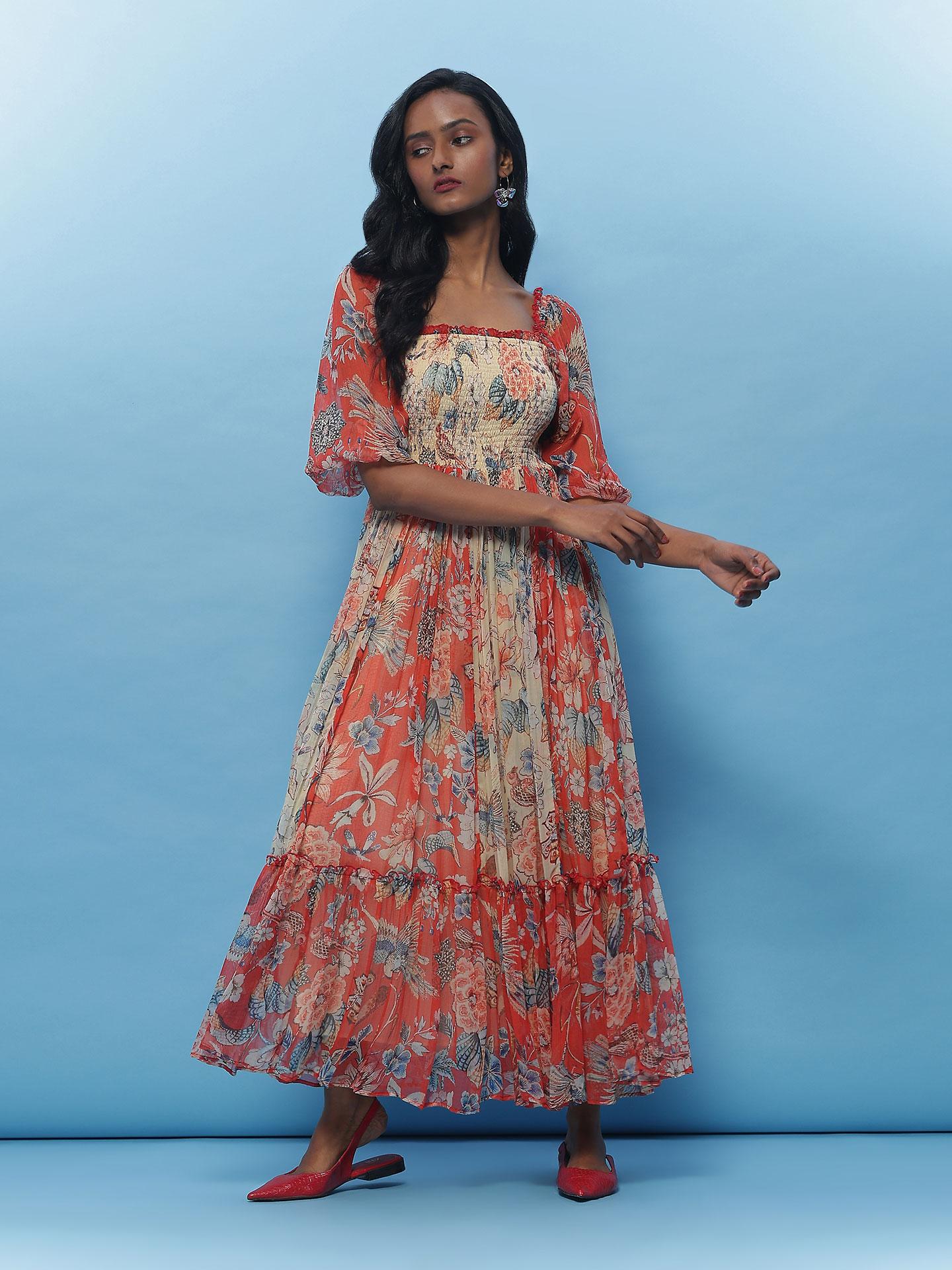 Muguet-printed Romantic Dress スカーフ セット