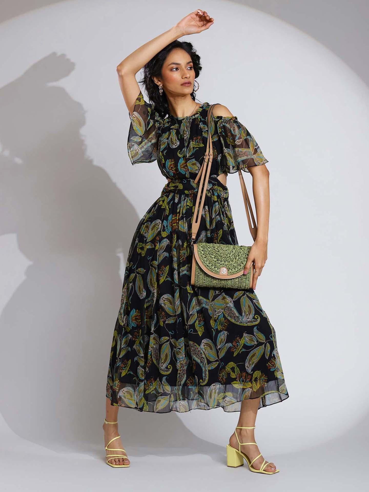 Eadoin Black Floral Statement Maxi Dress with Dramatic Puff Sleeves main image 0
