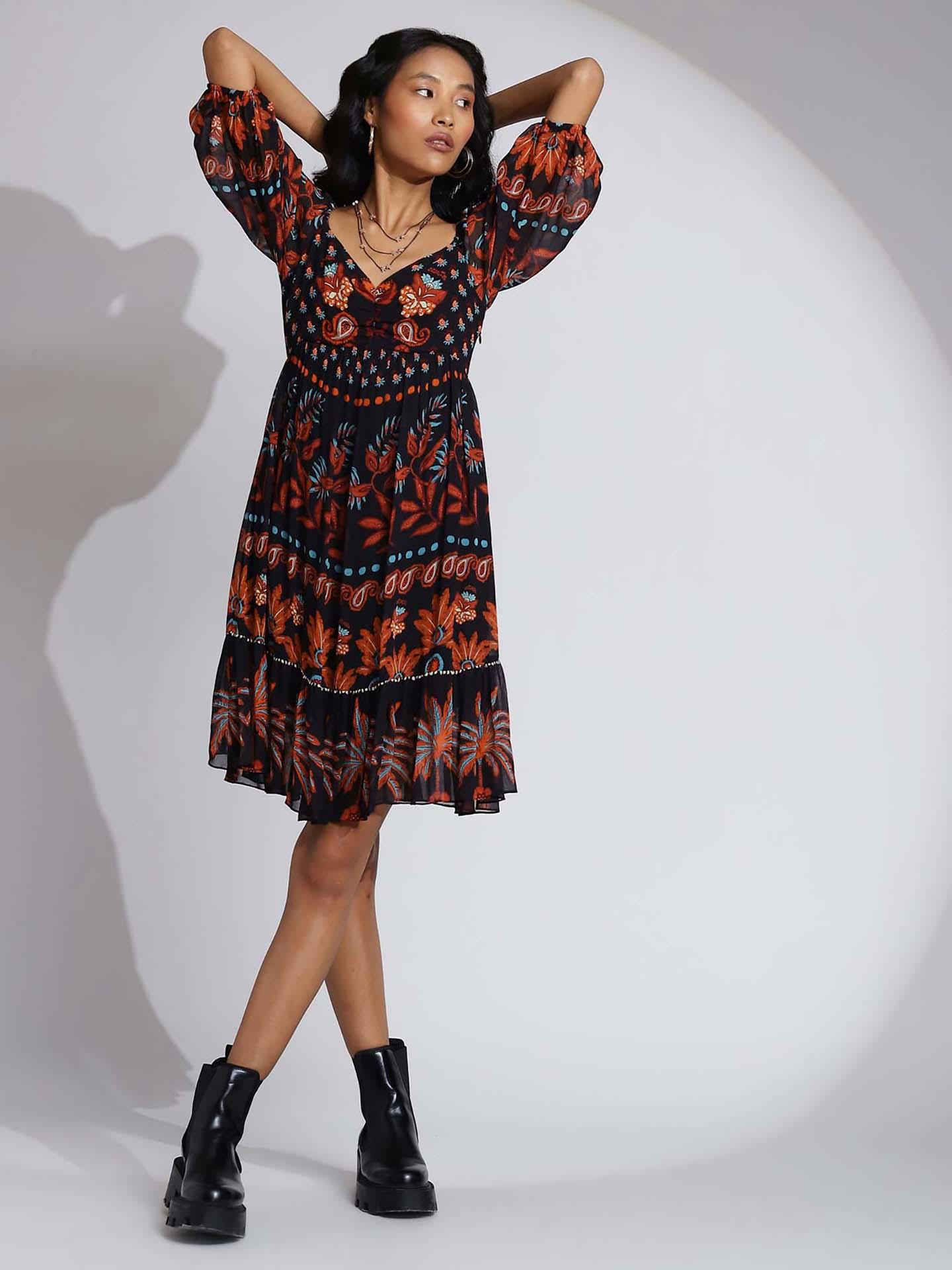 Black Johanna Border Dress