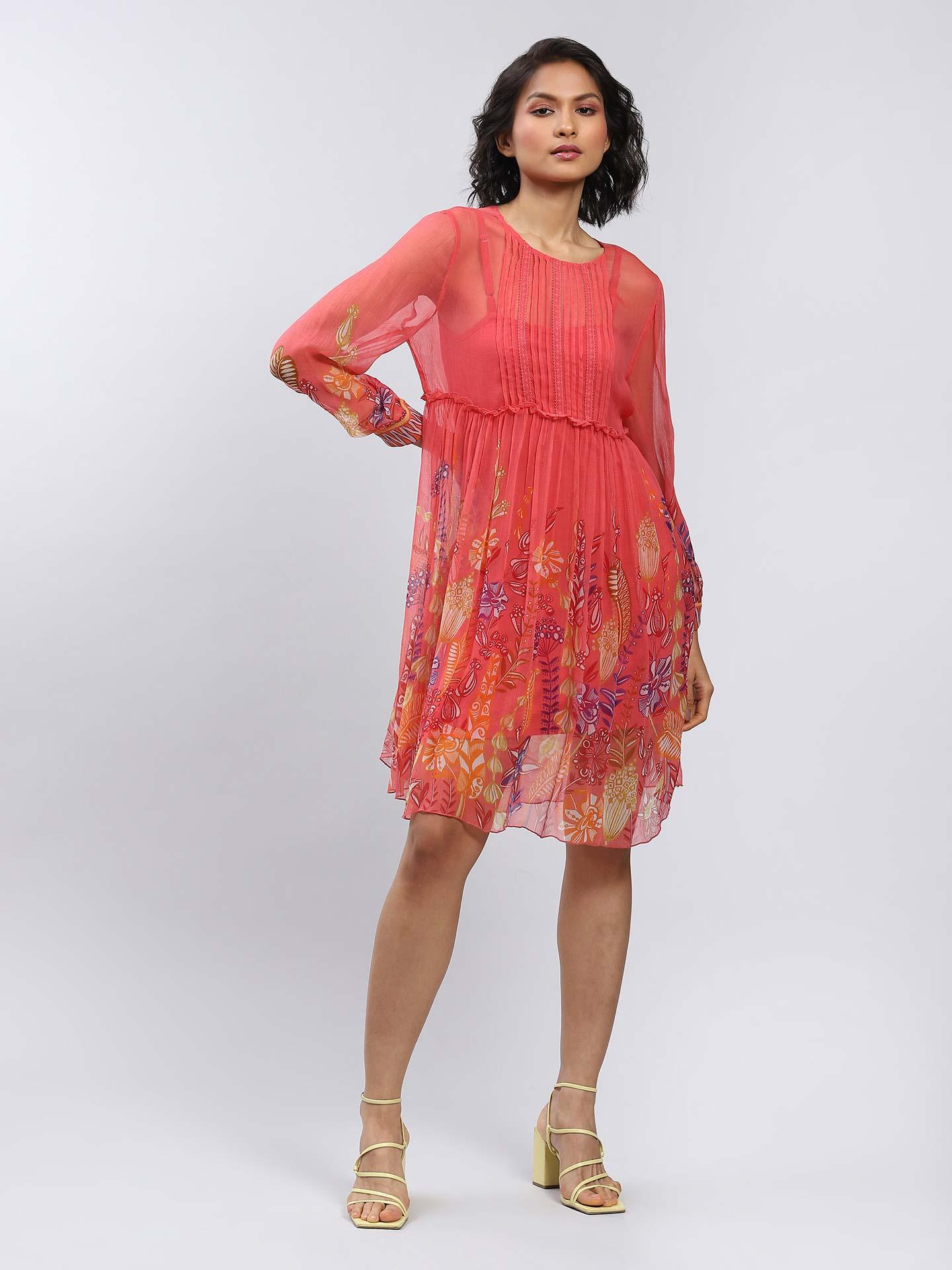 Coral Bluebell Flower Shift Dress