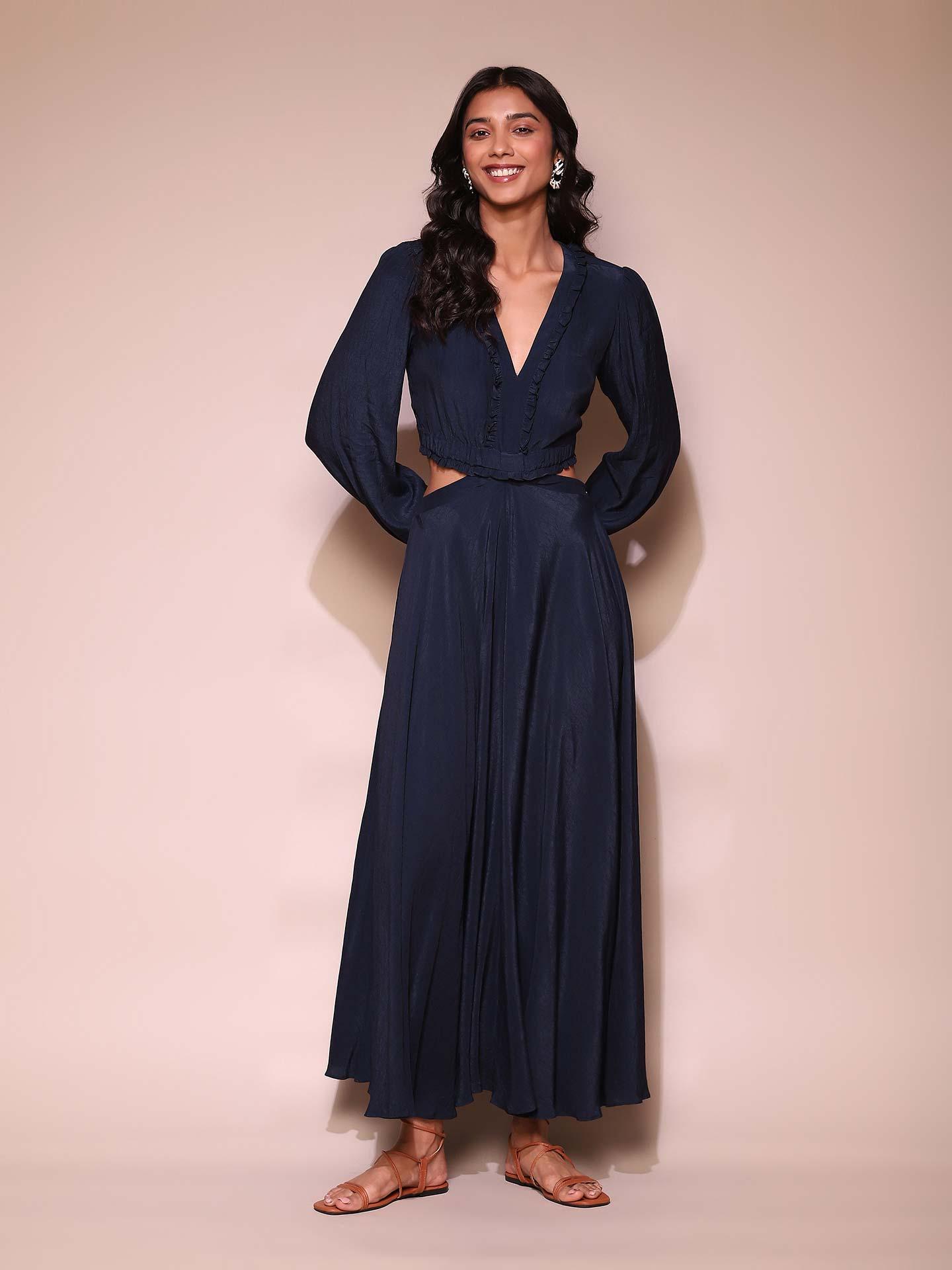 ROSE CUT OUT NAVY DRESS