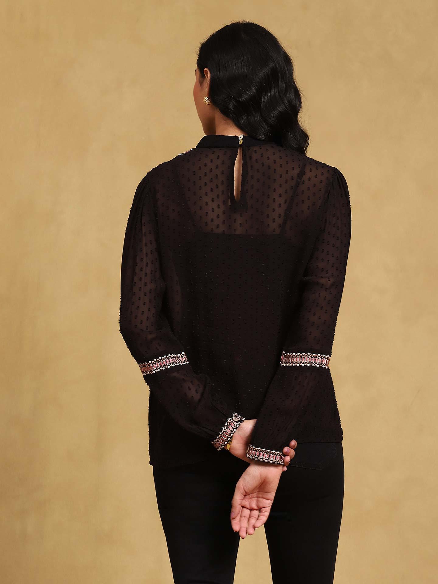 Womens Black Embroidered Shirt 42967 main image 0