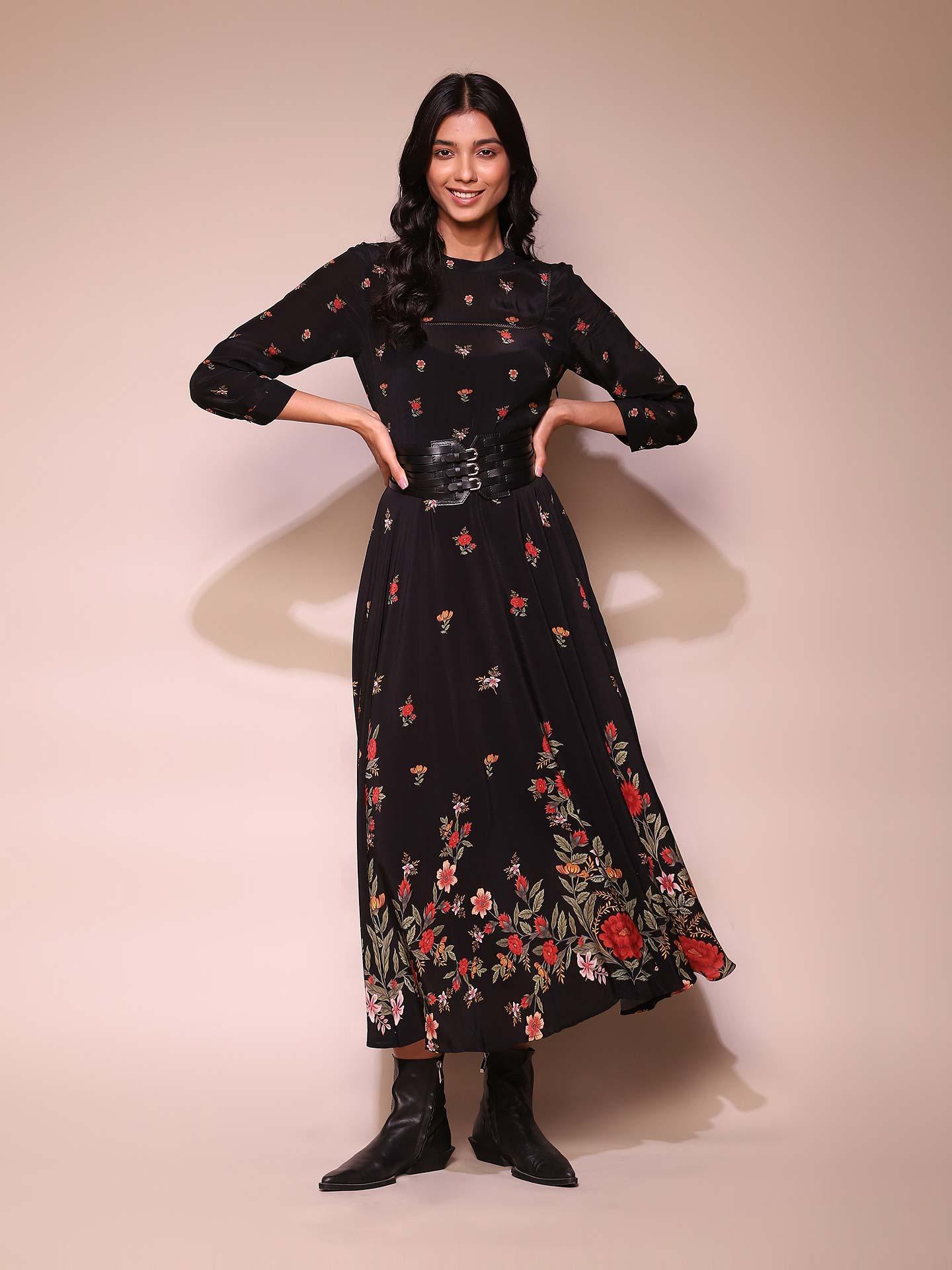 Black floral dress online