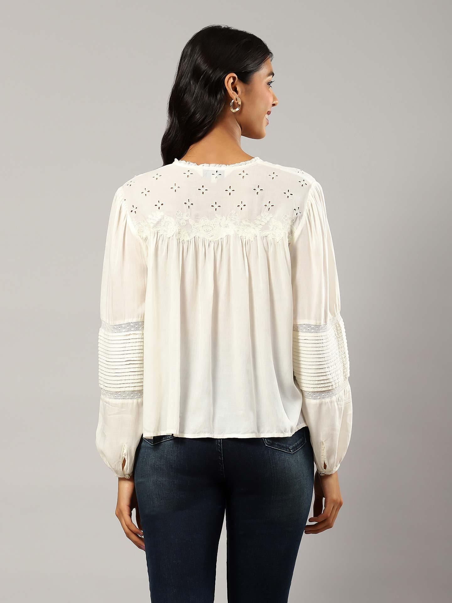 【ゆきねこ】Cotton-blend Voile Sheer Shirt whyto ホワイト メリノウール カシミヤ スリーブ ライン ニット