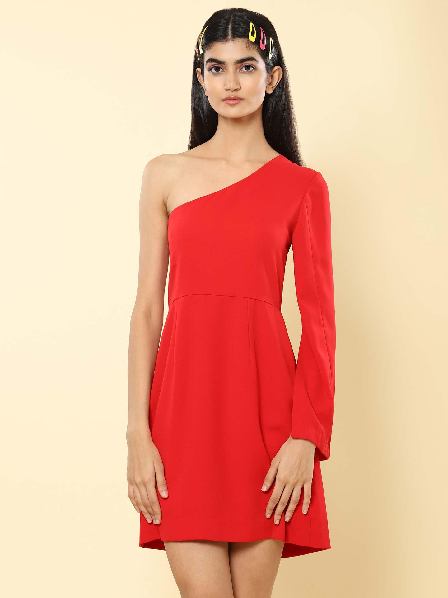 Red Grazia Off-The-Shoulder Dress