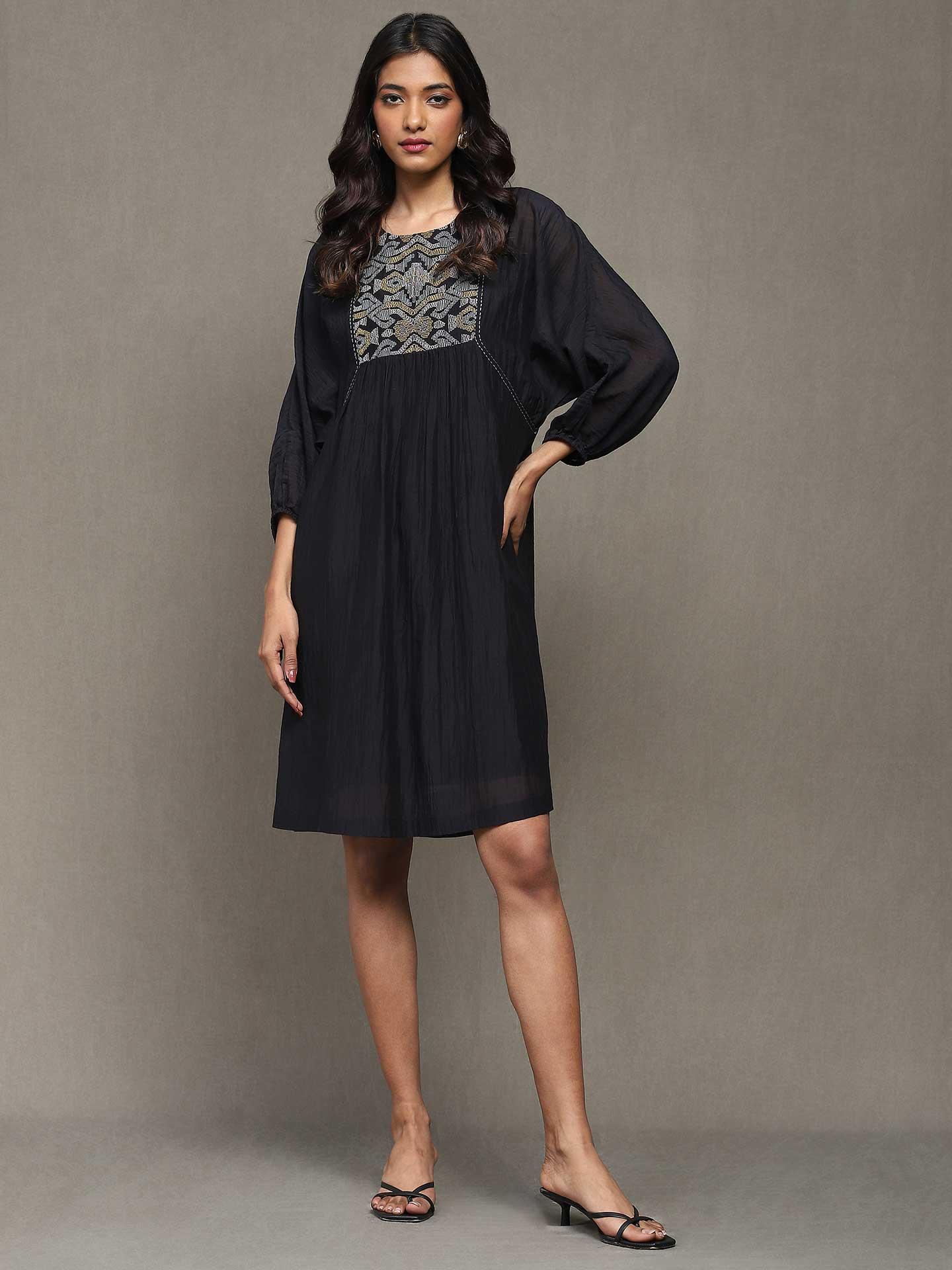 Debhie Printed Woven Front Mini Dress Black