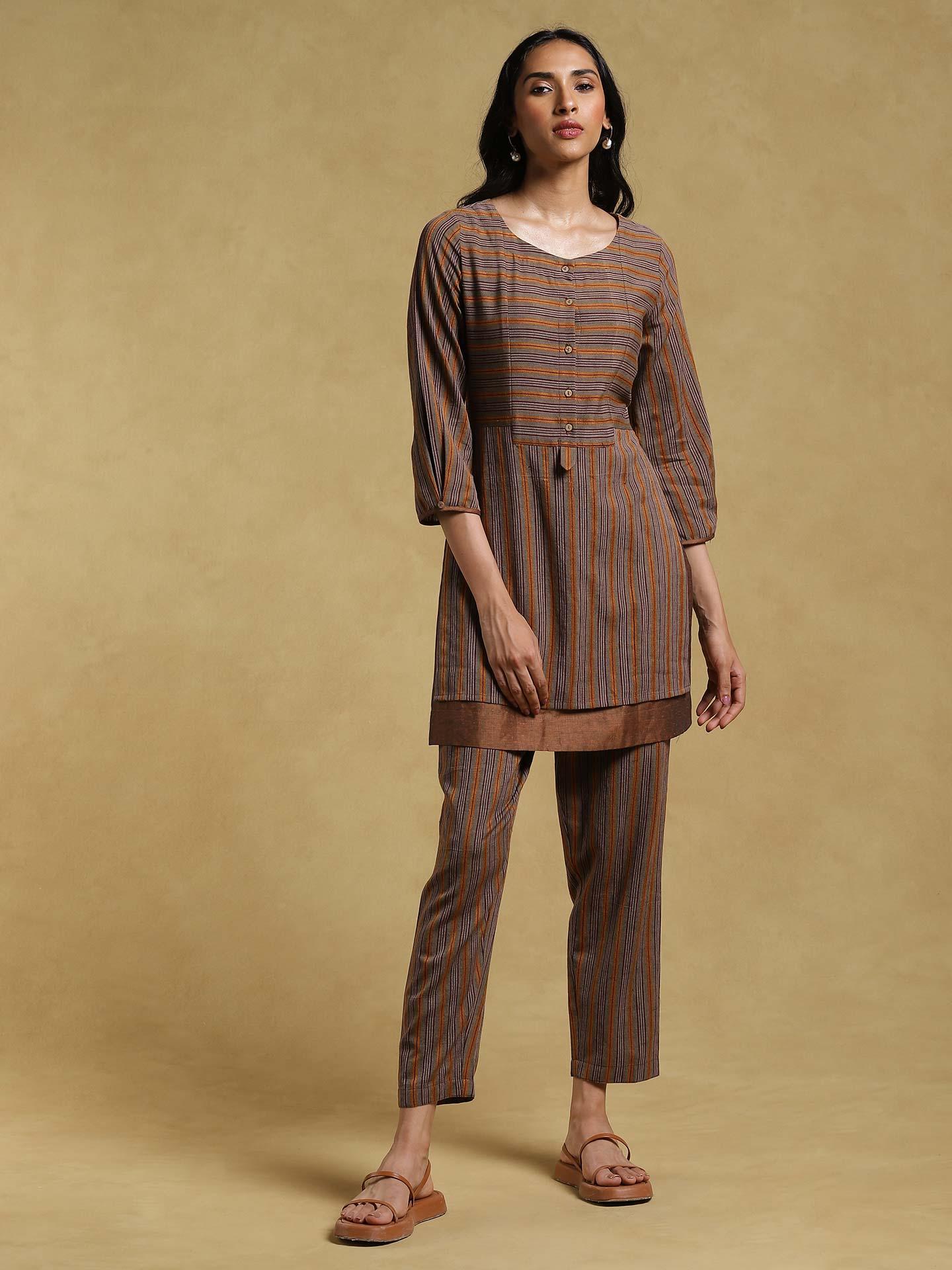Mustard brown kurta pant set