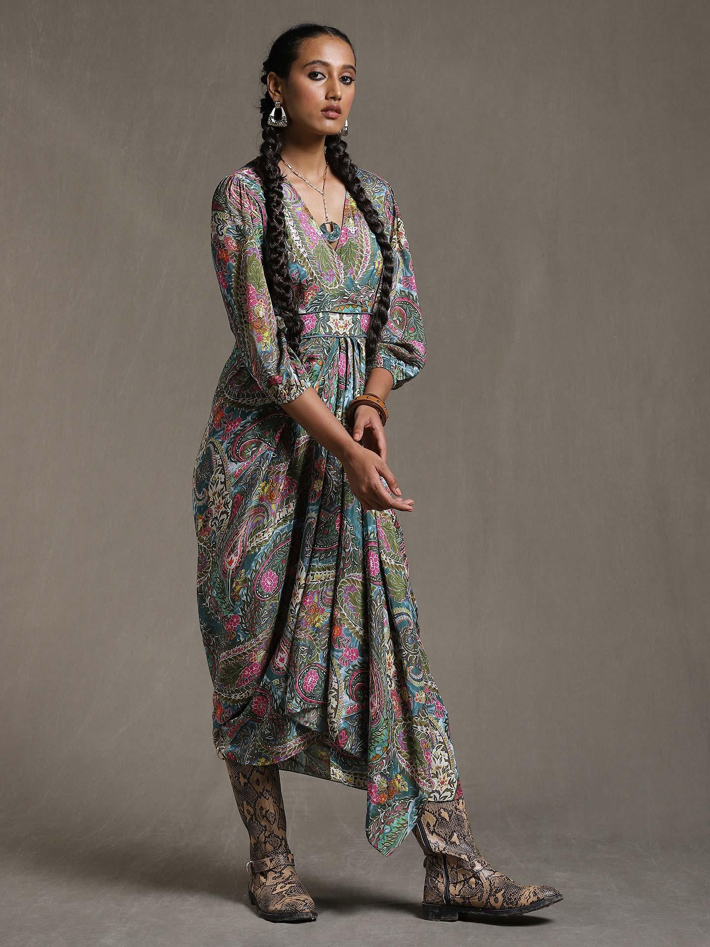 Green Paisley Print Dress