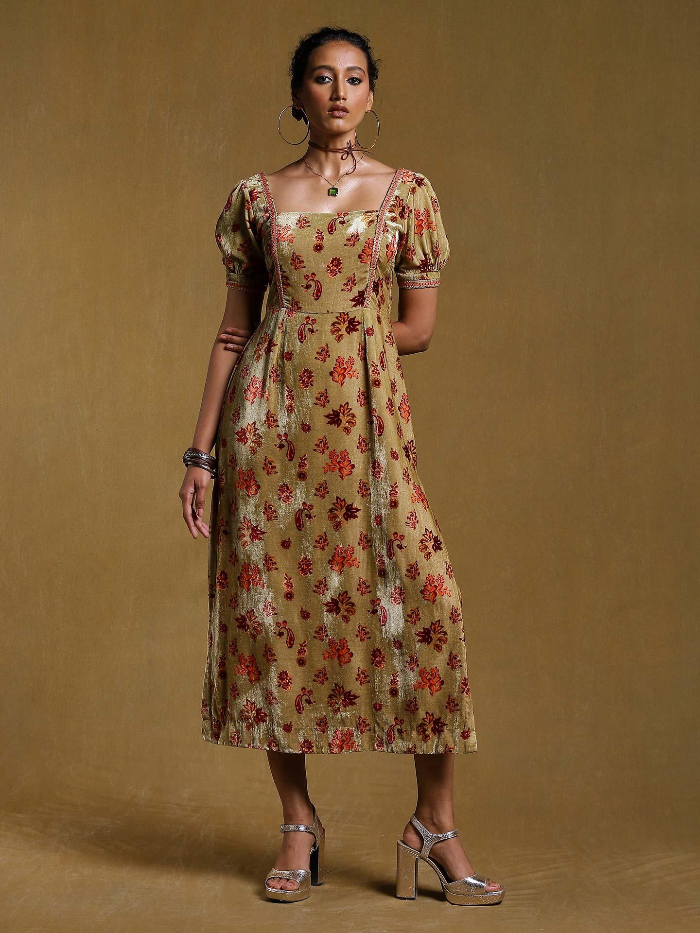 Green Printed Paisley Midi Dress main image 1