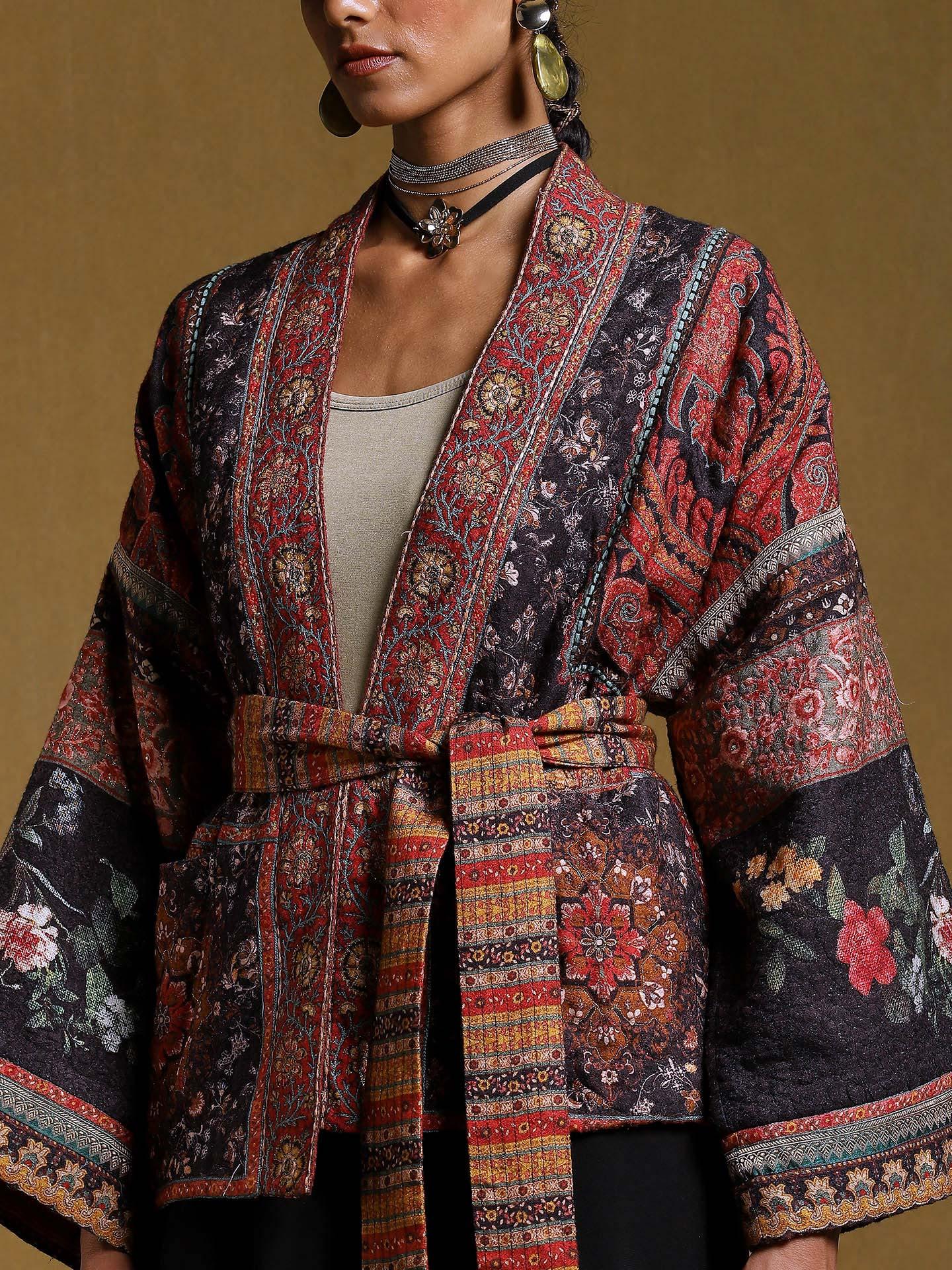 Women Grey Front Open Kimono Shrug