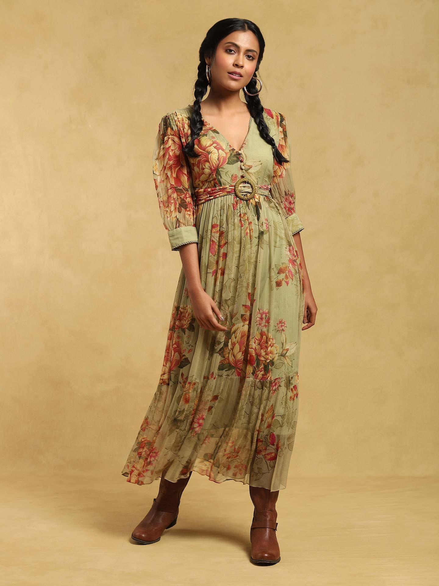 Aiya Green Floral Dress