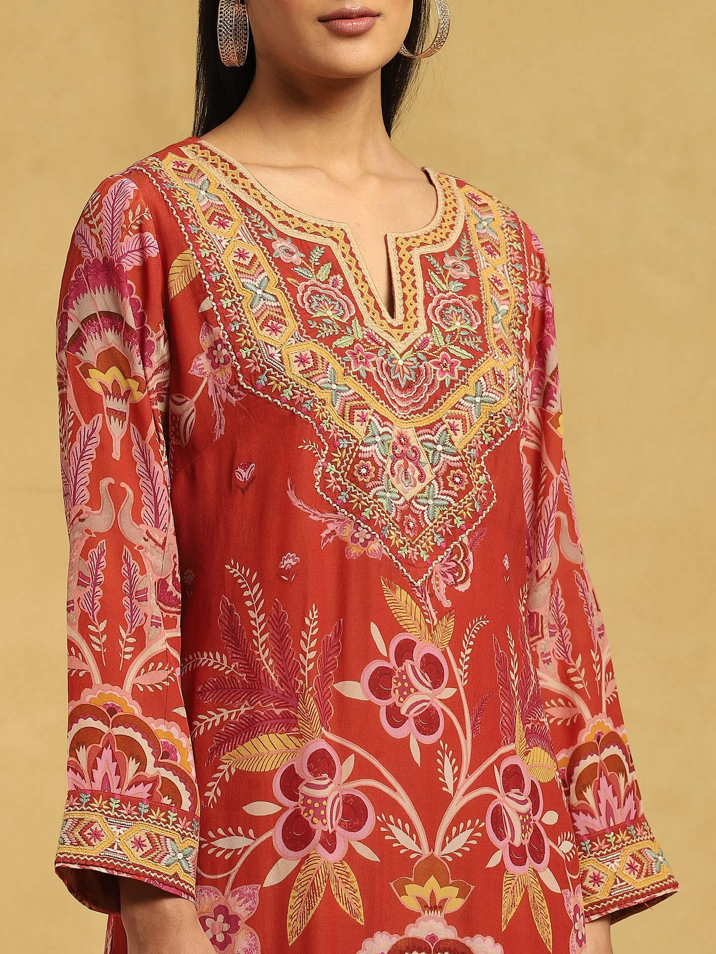 Roman Silk Modal Straight Suit Set with Foil Print, Embroidery and Chanderi Dupatta for Women main image 0