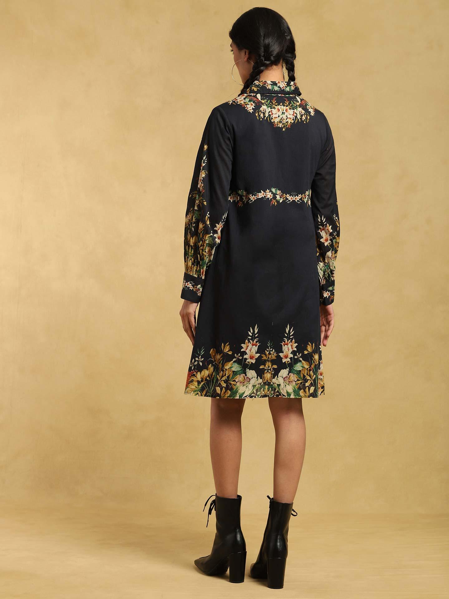 4510198 Black Collared Floral Dress