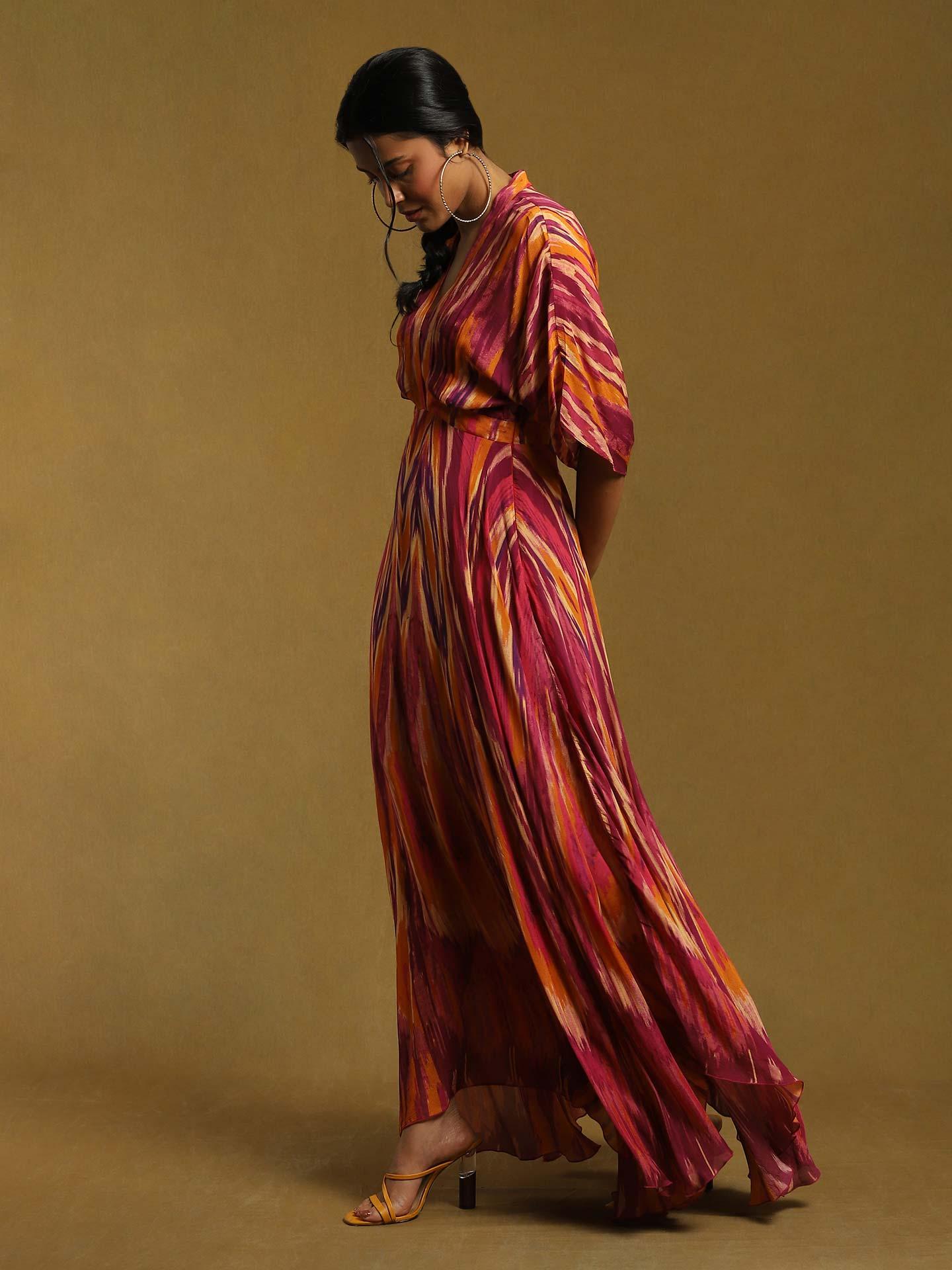 Purple Ikat Cotton Midi Dress