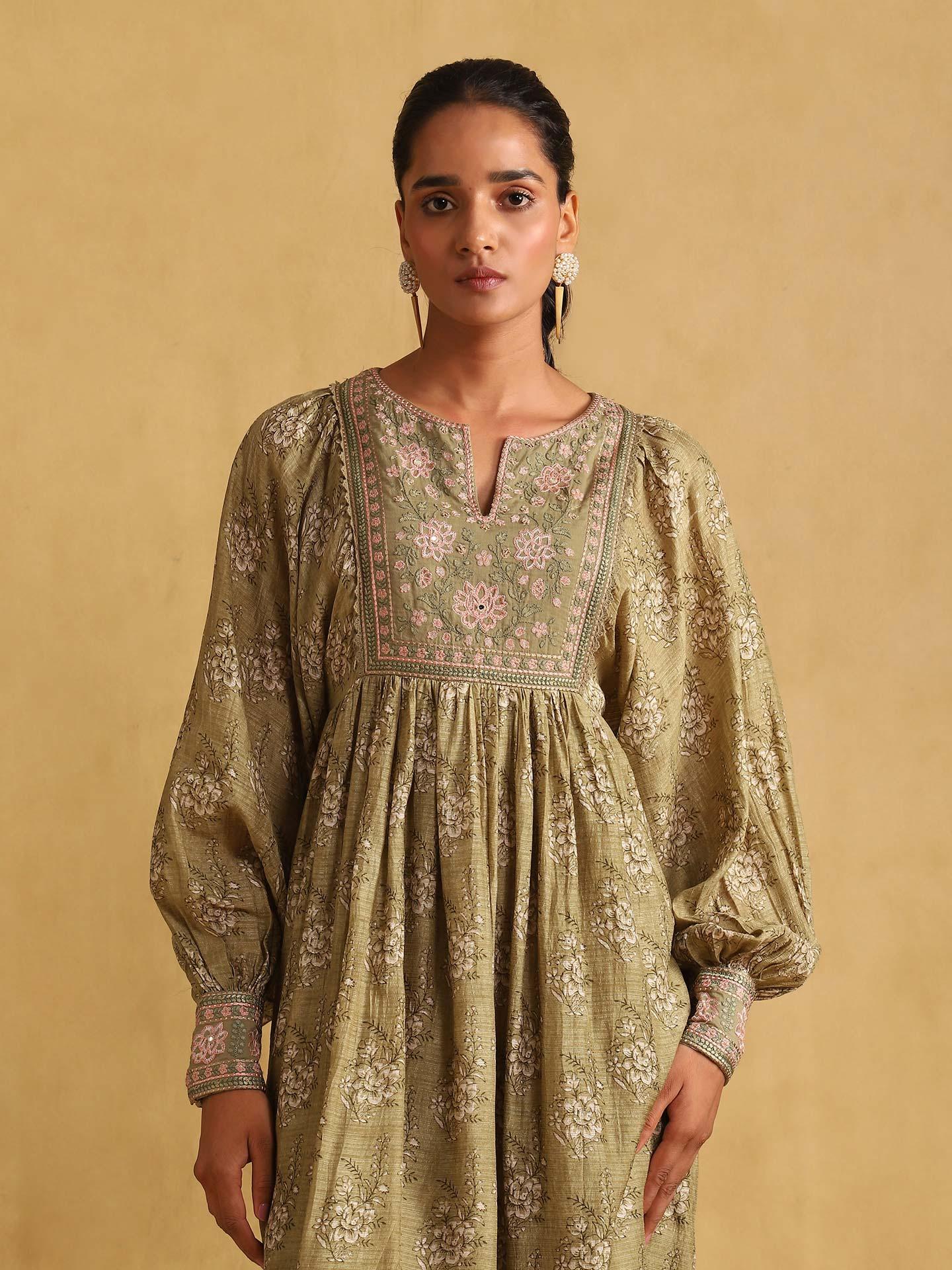 Green Two Piece Viscose-Silk Dress main image 1