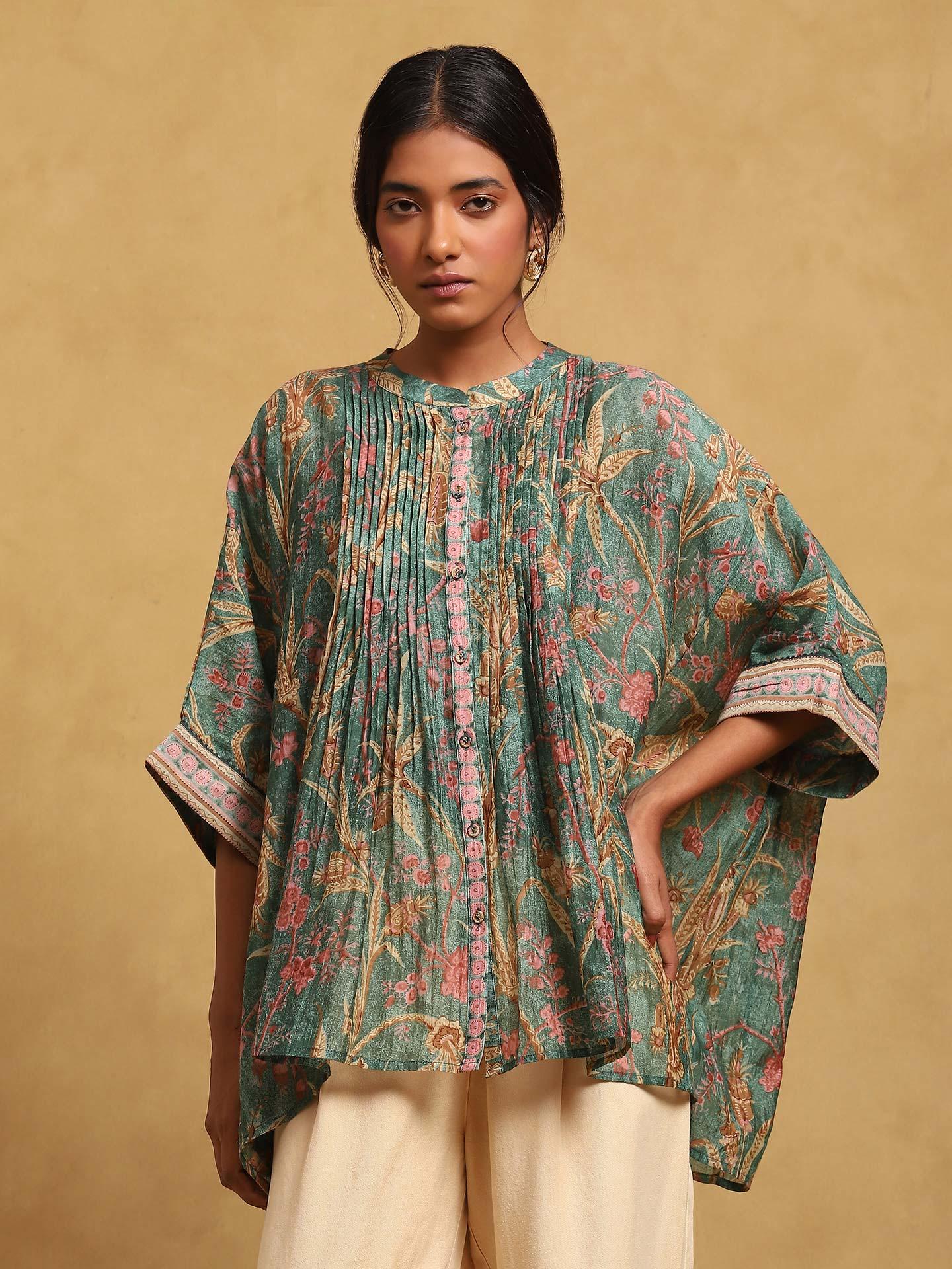Seagreen Tree Hand Block Printed Kurti