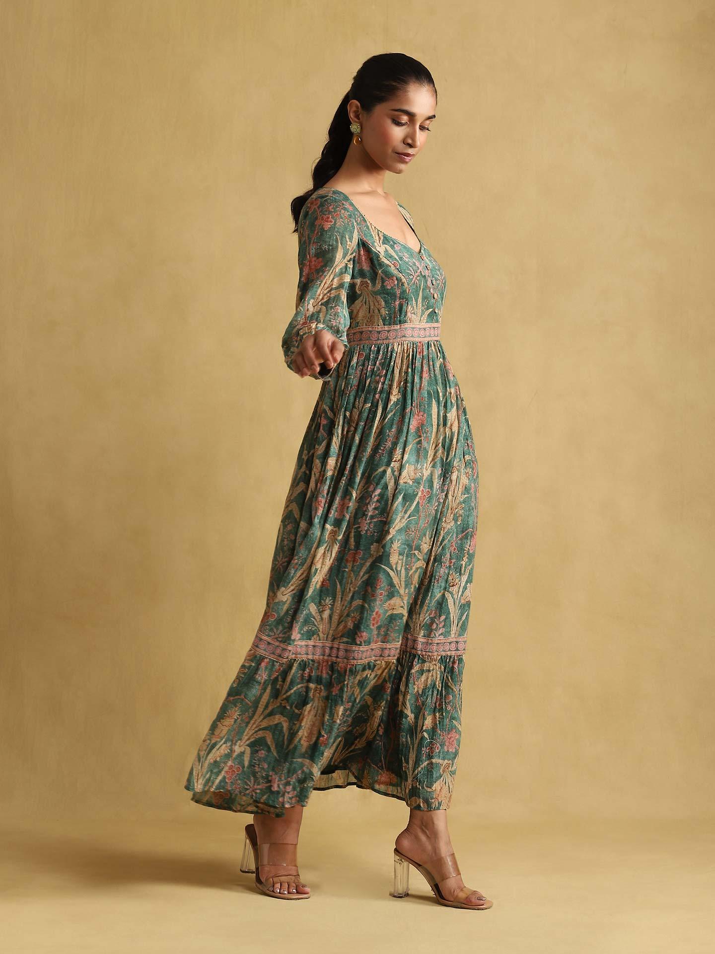 Wedding Wear - Chanderi  Antique Muqaish- Apple Green