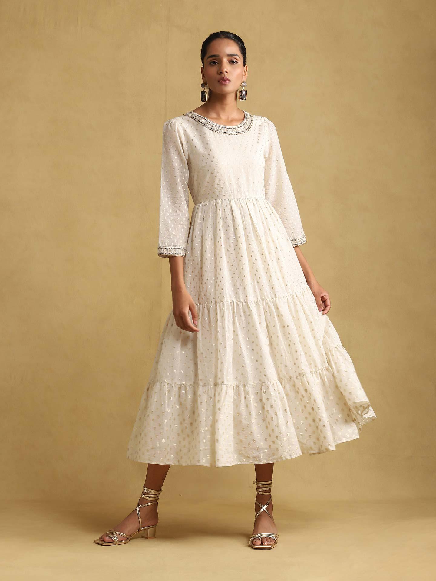 7000082 Off-White Wide Sleeve Tulle Dress