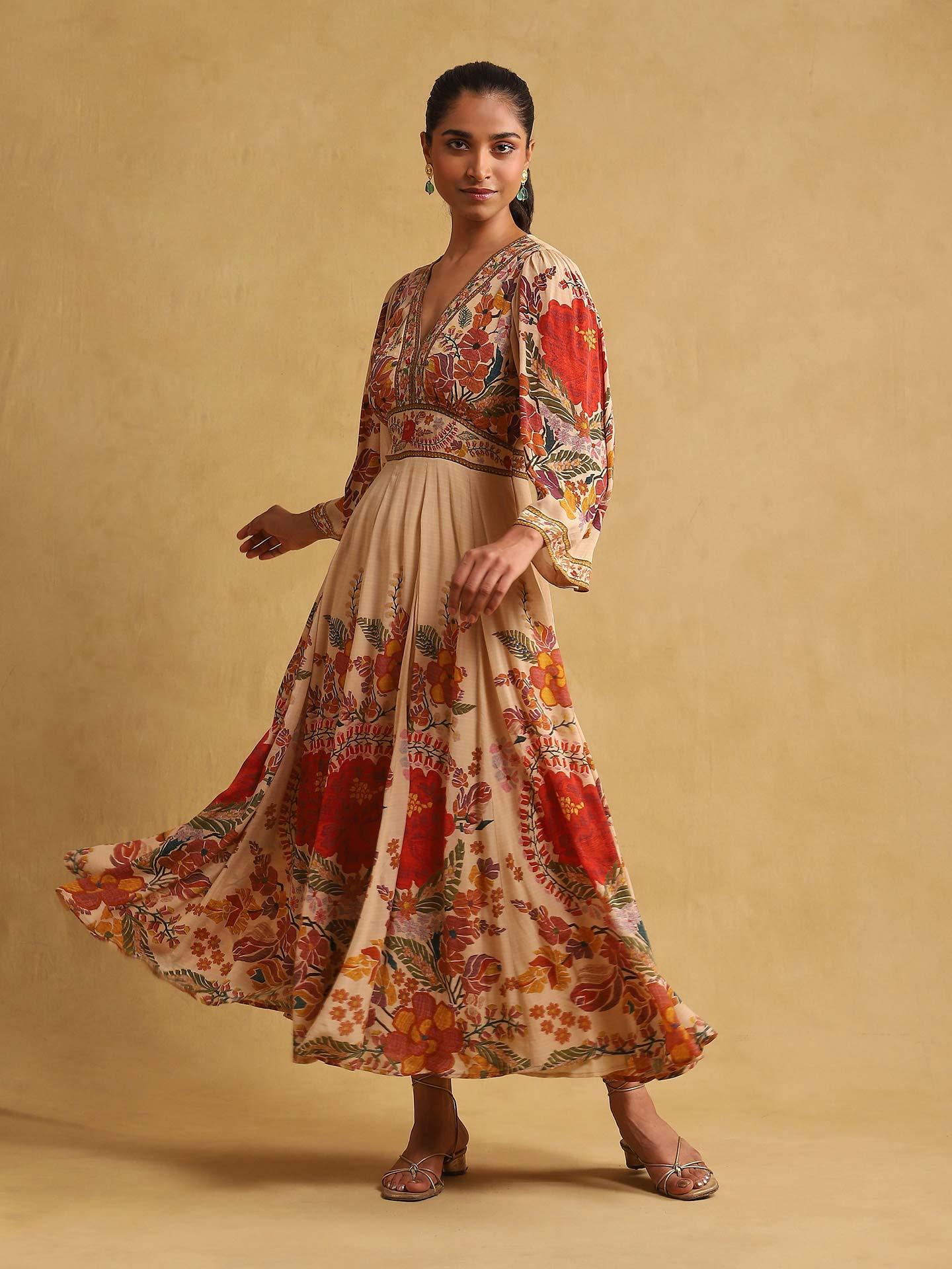 Classic Floral Jacquard Dress - ecru / S（Jacquard A-Line White 