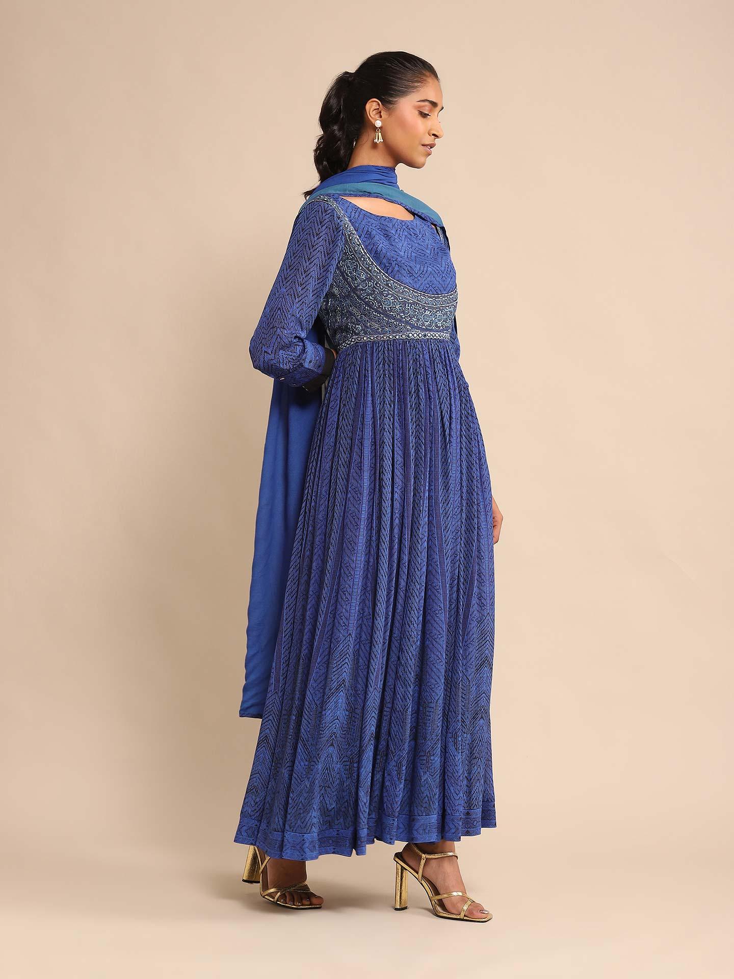 Blue Printed Cotton Suit Set main image 0