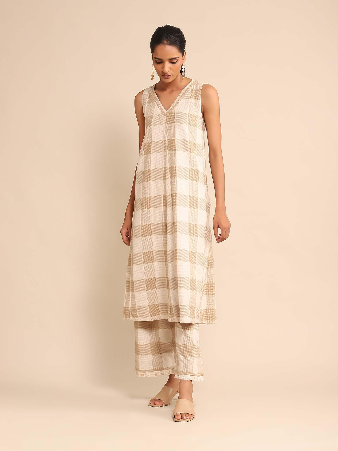 Blue Yarn-Dyed kurta with Trousers