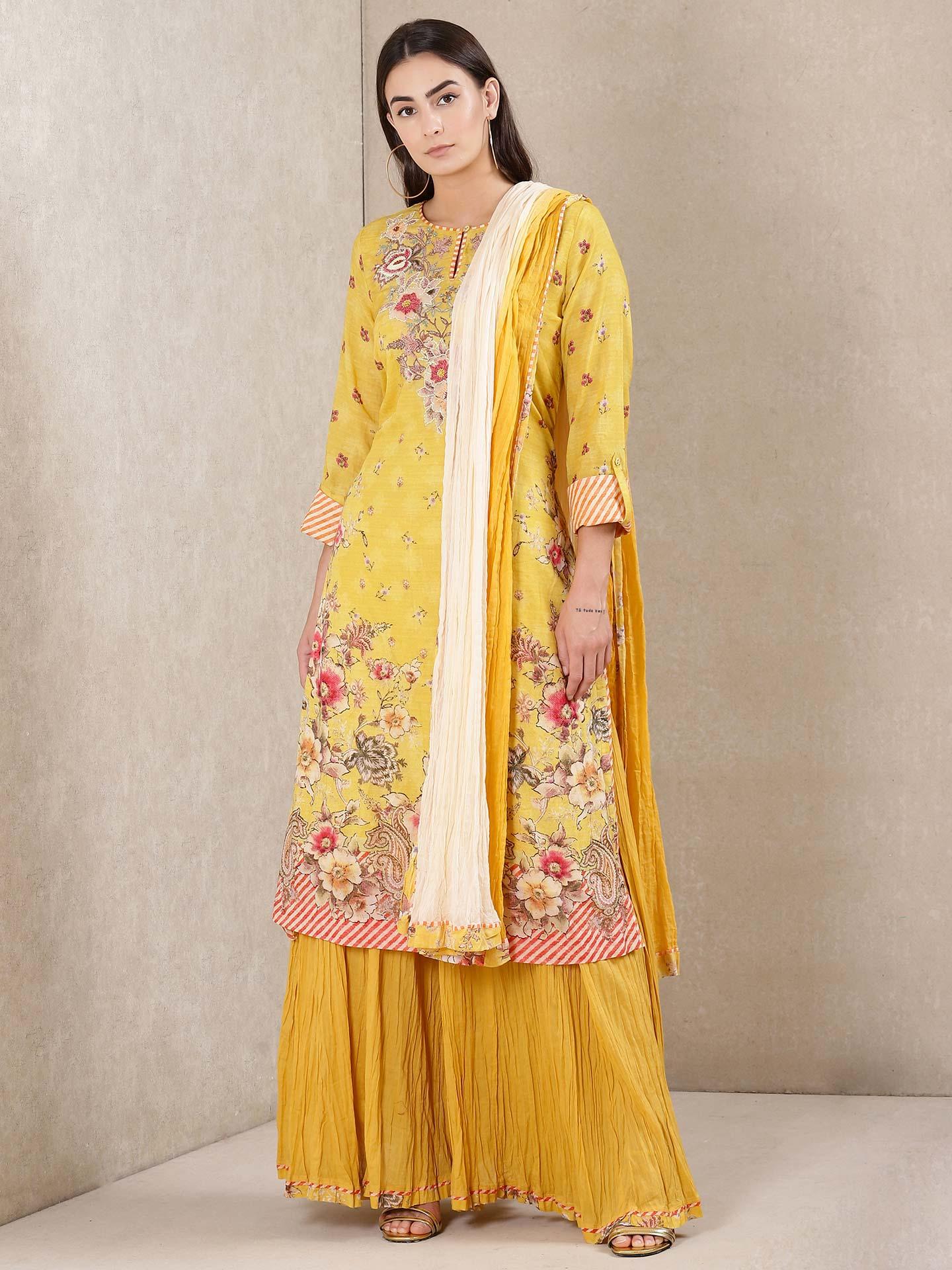 GREIGE KASHMIRI STYLE FLORAL PRINT SUIT SET main image 0