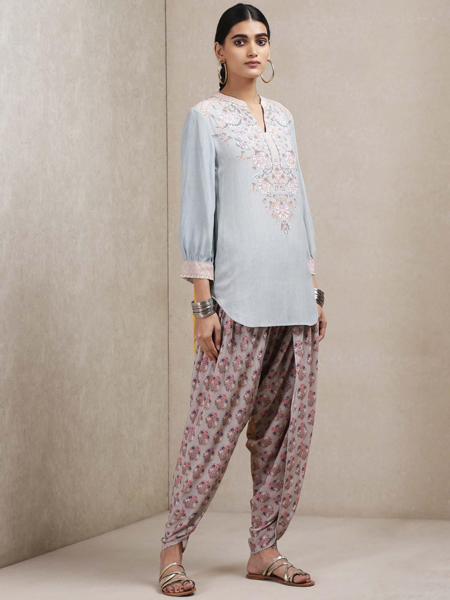 Women's Viscose Rayon Light Brown Floral Embroidery Kurti
