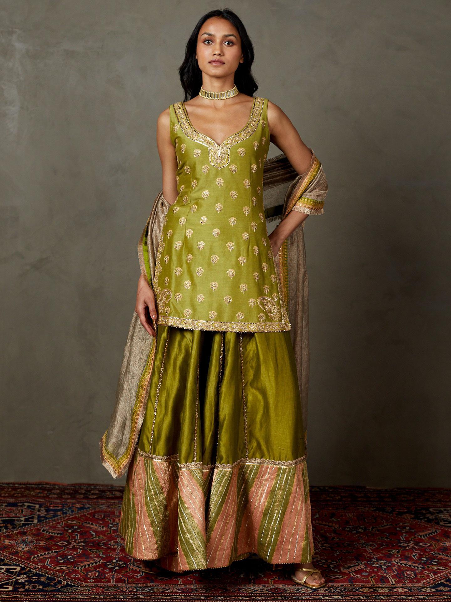 Moss Green Peach Rajwadi Suit Set