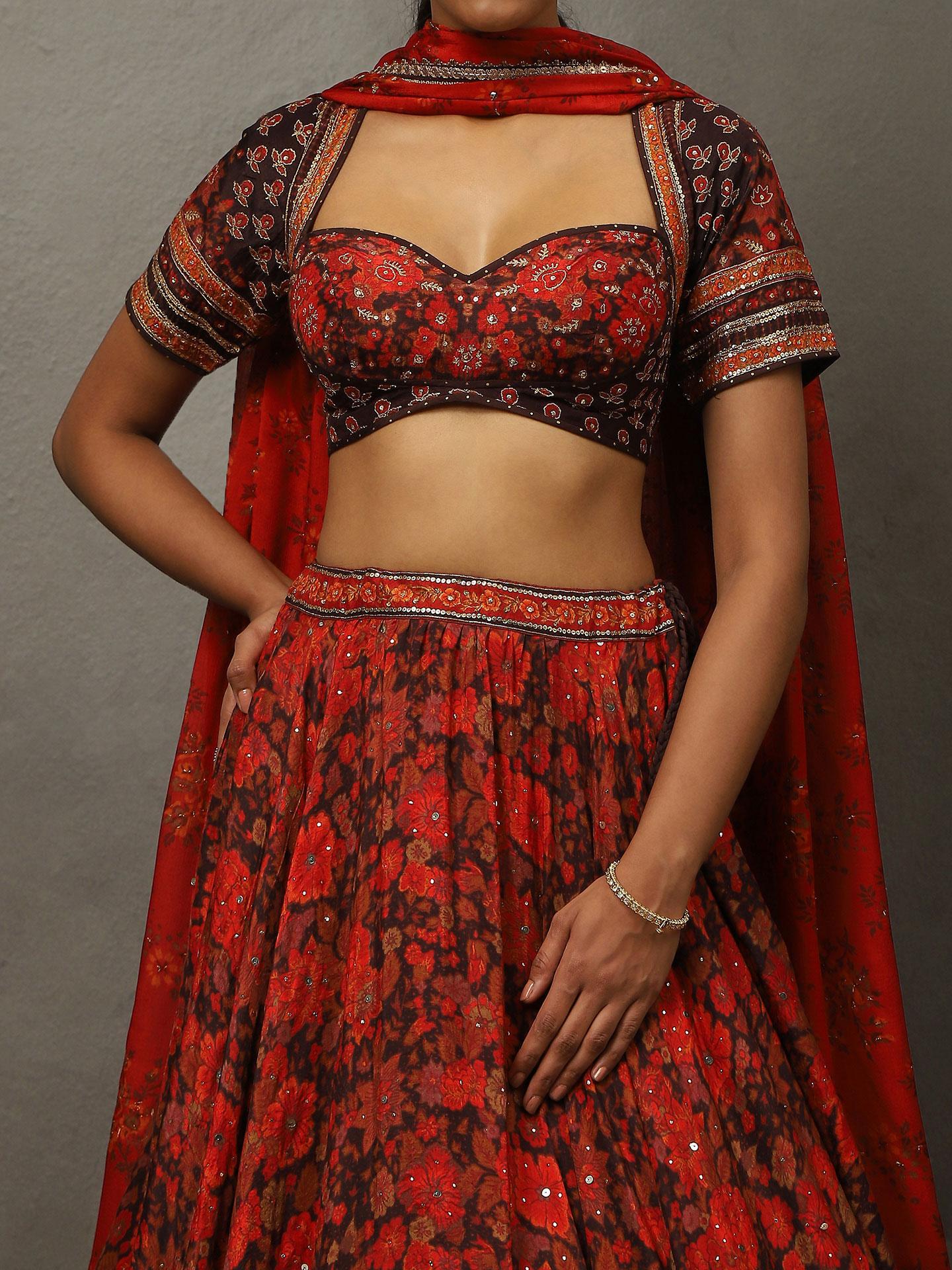 Wine Salsa Red Camilee Lehenga Set