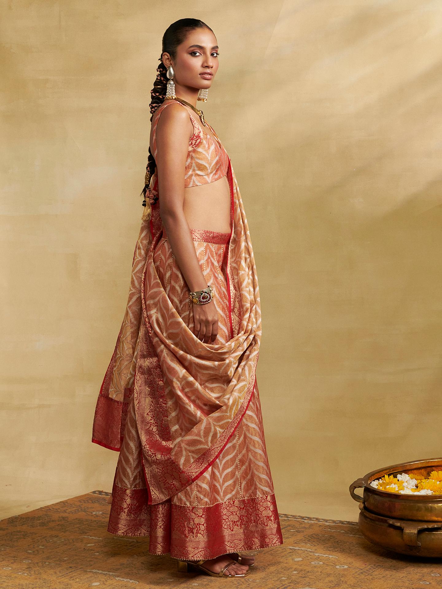 Peach Brocade Lehenga