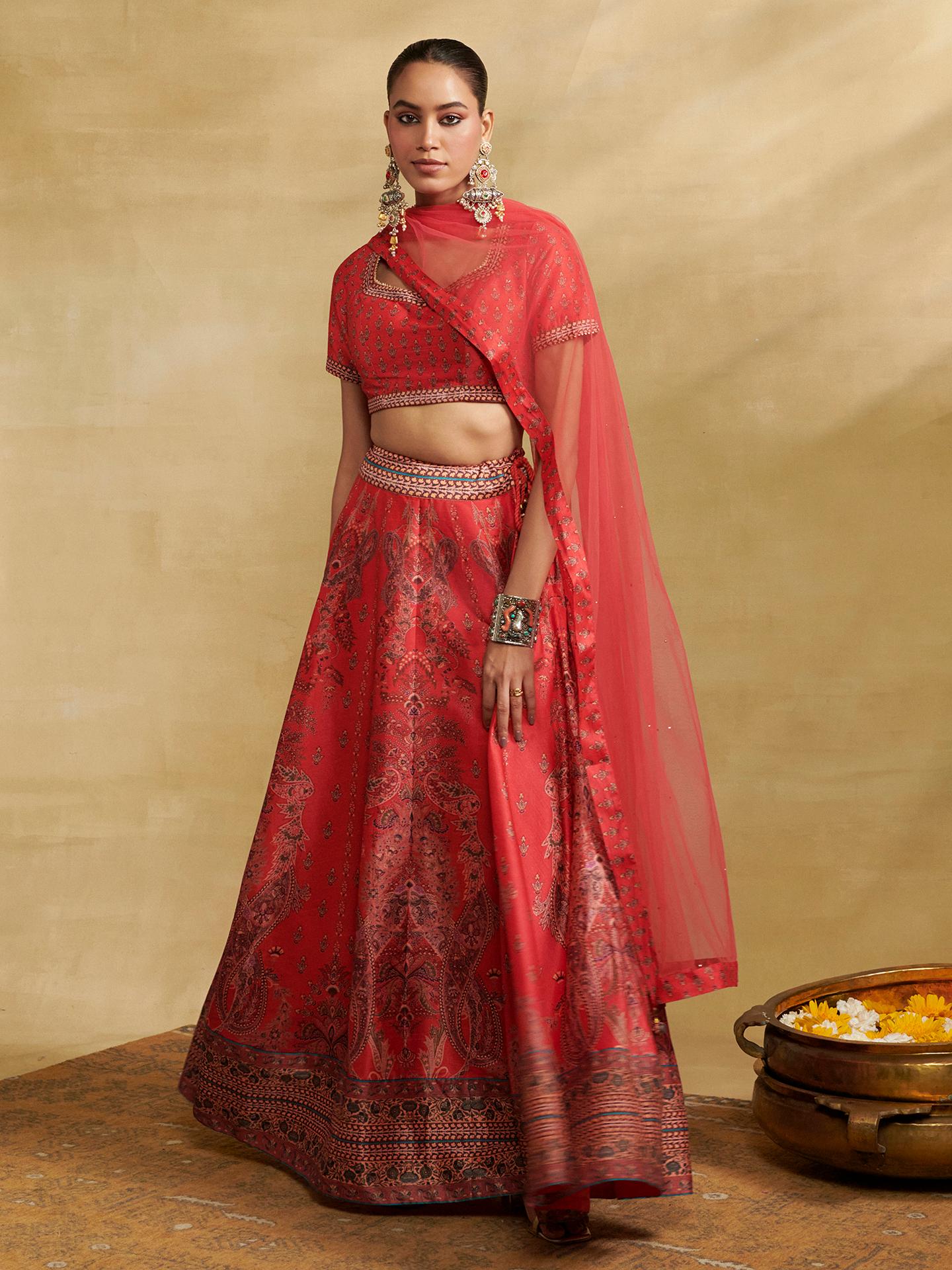 Red Tuberose Lehenga