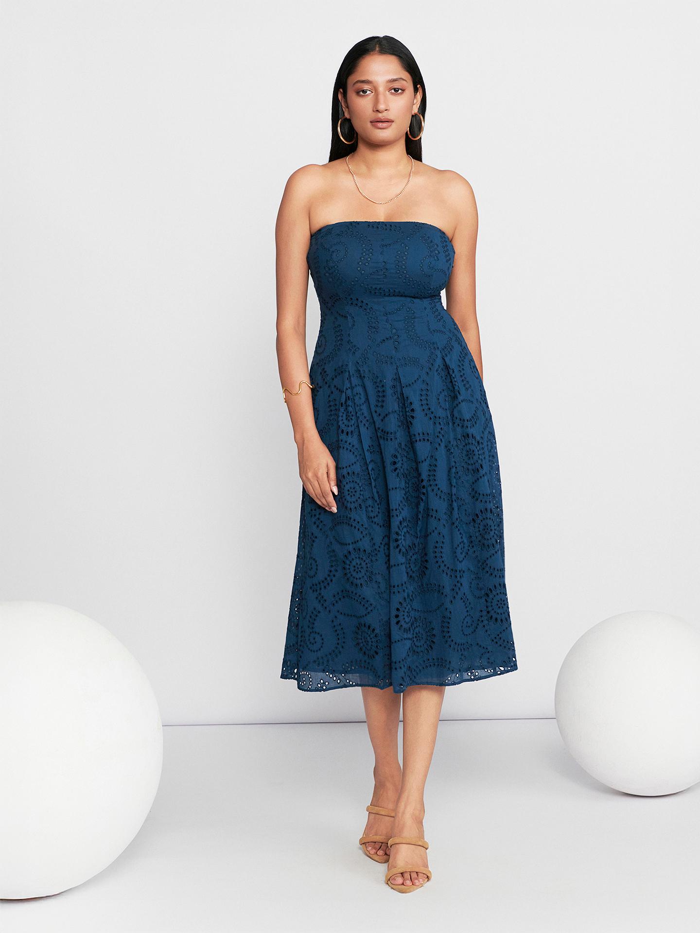 Navy Fashion Flair Long Dress