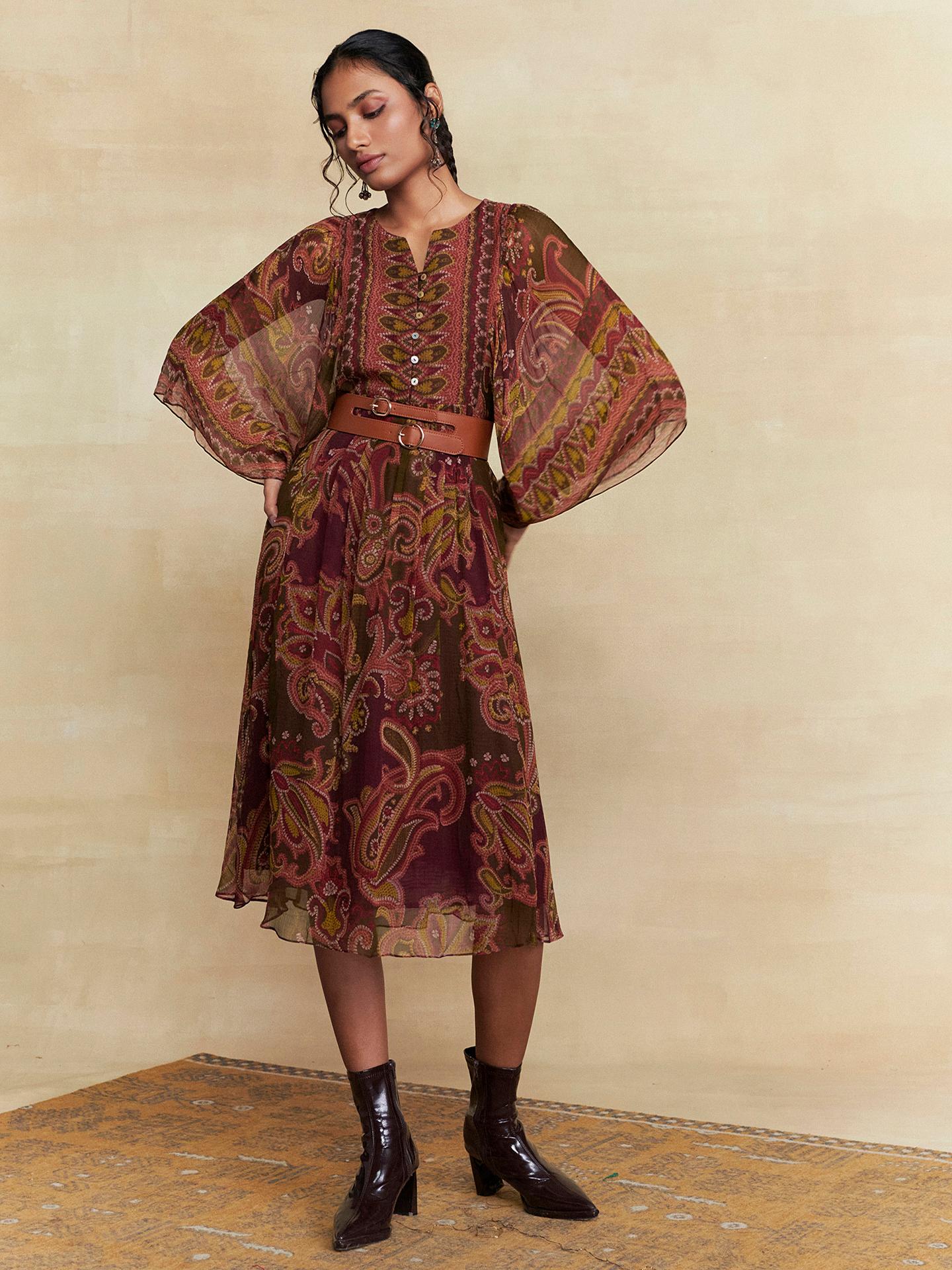 Olive Petal Paisley Midi Dress