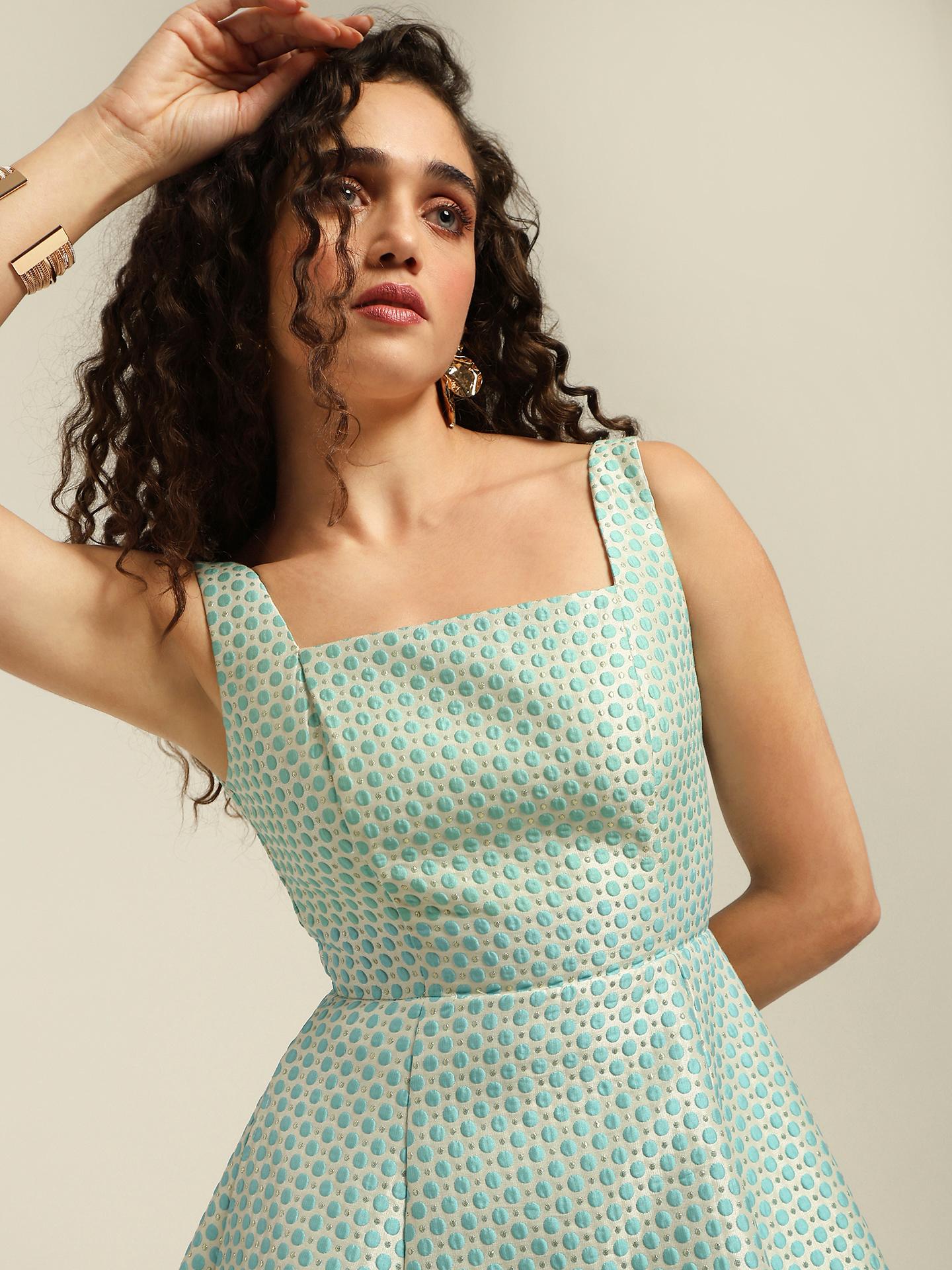 Blue Eloise Jacquard Long Dress