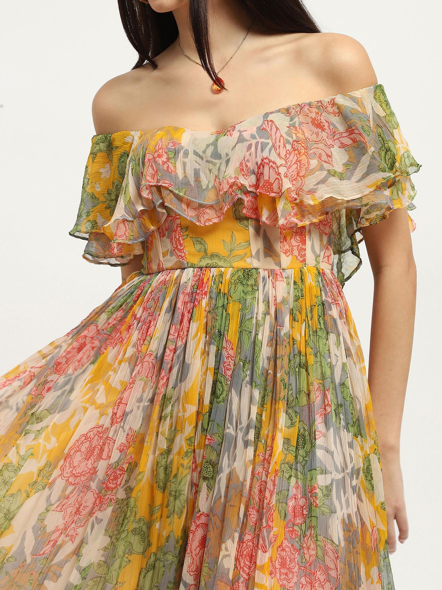 floral off shoulder outfit