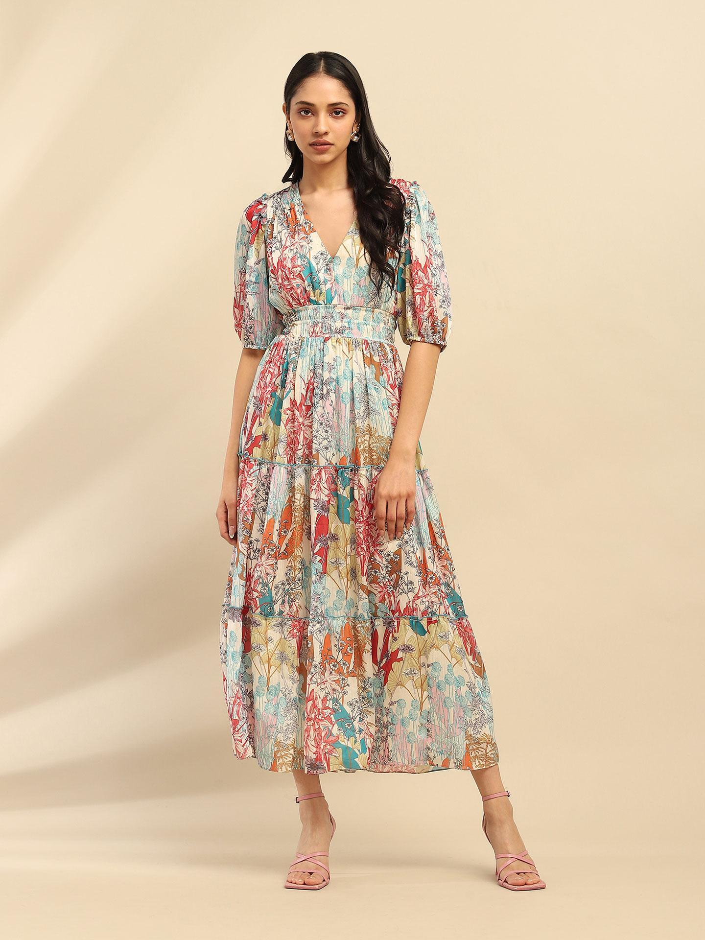 Ecru Irises Long Dress