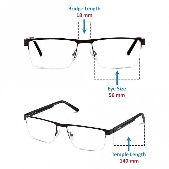 Half Rim Stainless Steel Rectangle Grey Men Large Julius JUEM02 Eyeglasses