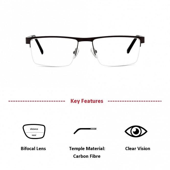Half Rim Stainless Steel Rectangle Grey Men Large Julius JUEM02 Eyeglasses