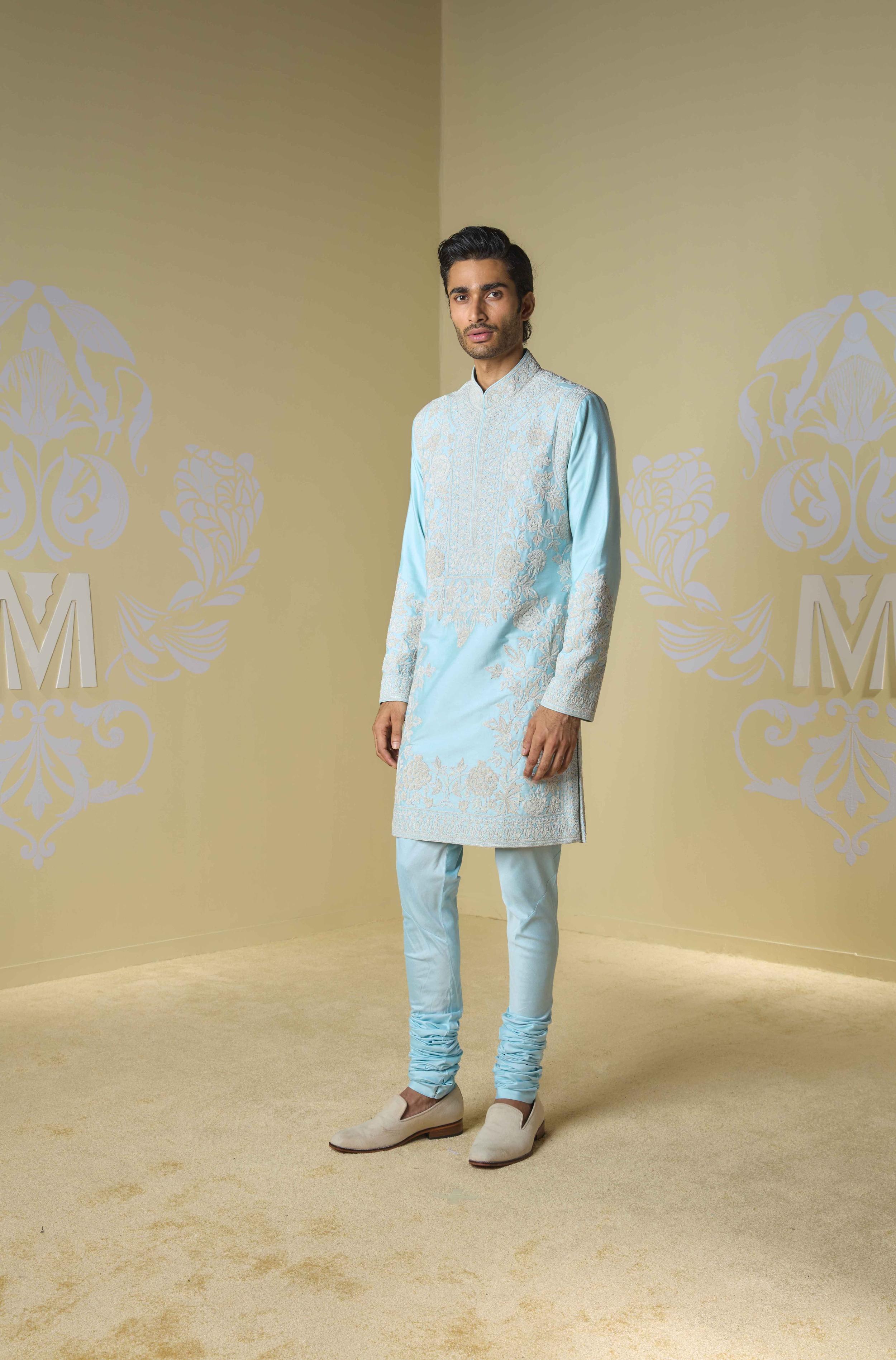 Buy Designer Blue Dori Embroidered Kurta Set online for Men from Manish Malhotra