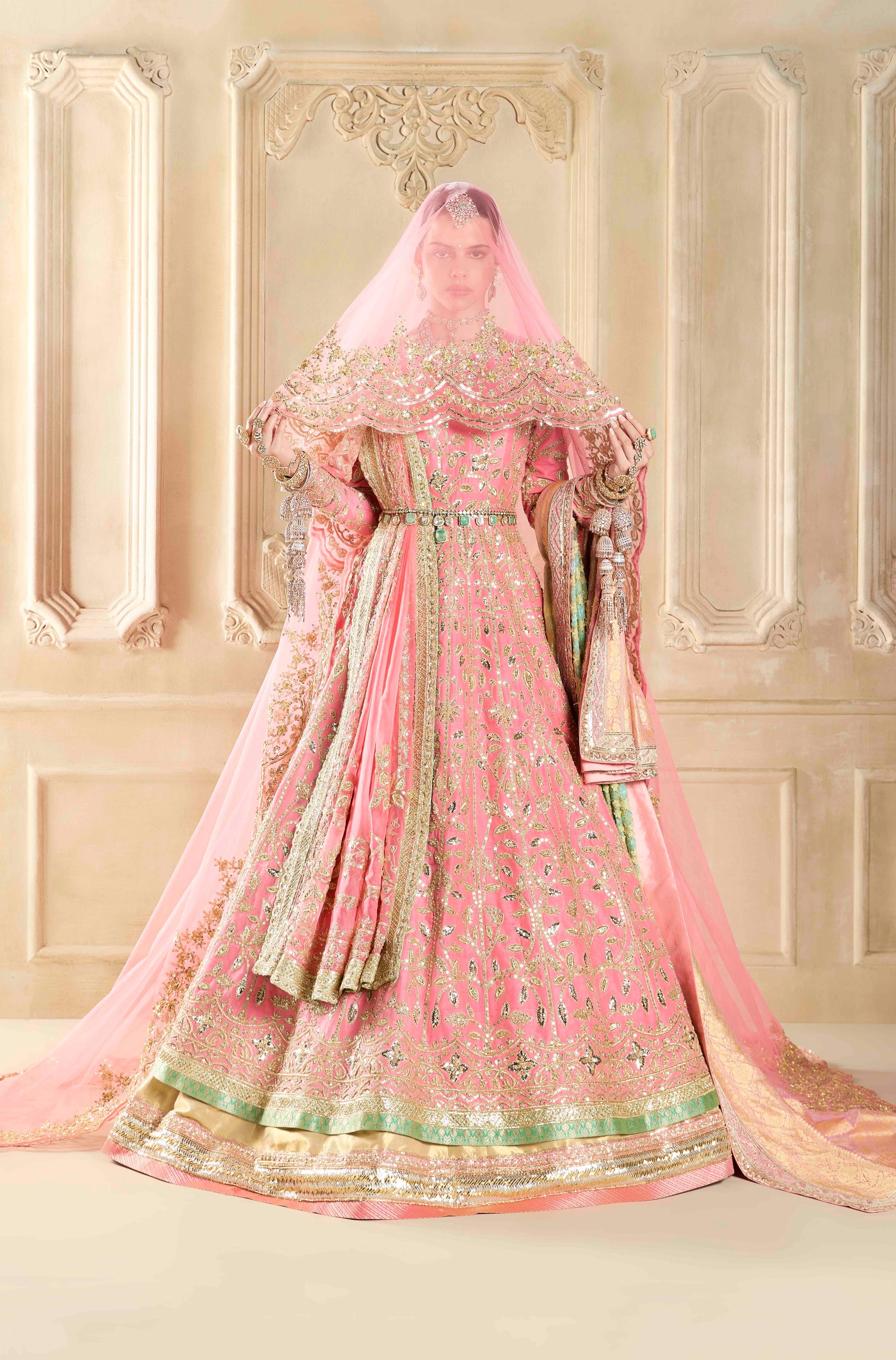 Buy Designer Blush Flamingo Embroidered Kalidar Kurta Lehenga Set online for Women from Manish Malhotra. MM PR LH 54379 BL DP C