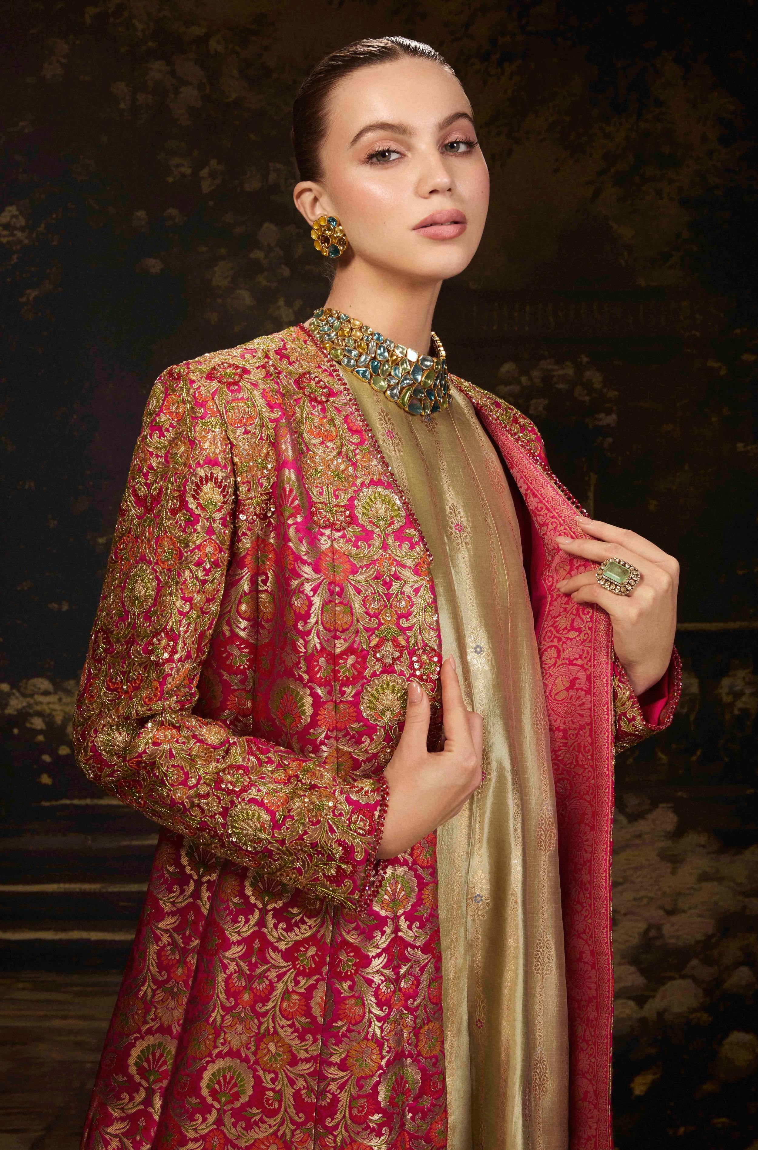 Buy Designer Pink Long Brocade Jacket Gown Set online for Women from Diffuse by Manish Malhotra. MM PR WJKT 60353 PL C