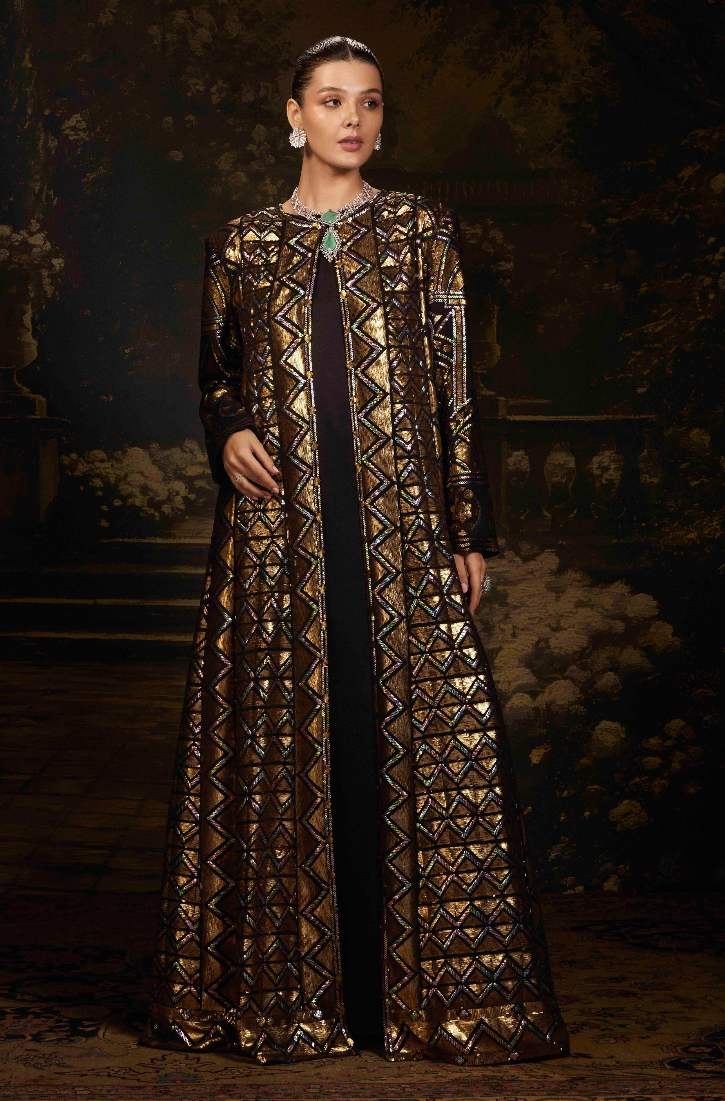 Buy Designer Black Geometrical Sequin Georgette Jacket Gown online for Women from Diffuse by Manish Malhotra. MM PR WJKT 60913 TOP C