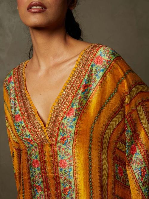 Mustard Ariyana Embroidered Kaftan