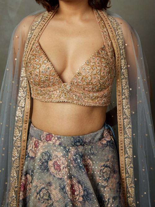 Grey Hasika Embroidered Lehenga Set